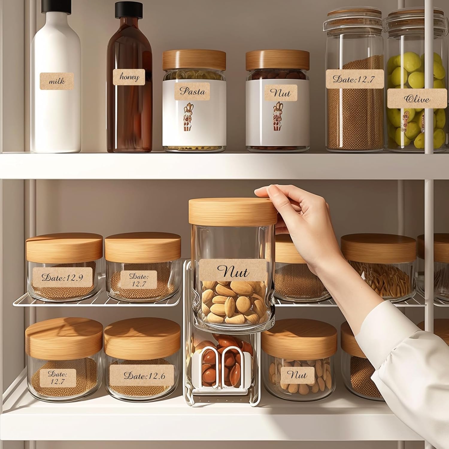 Kraft Label Stickers Removable Writable Gift Labels, Self-Adhesive Brown Labels for Essential Oil Bottle, Jars, Food Storage or Gift Decoration 2 Size, 300 Sheet