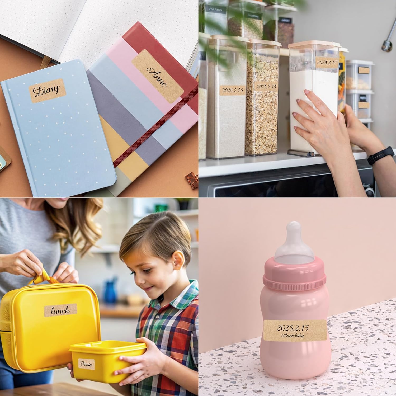 Kraft Label Stickers Removable Writable Gift Labels, Self-Adhesive Brown Labels for Essential Oil Bottle, Jars, Food Storage or Gift Decoration 2 Size, 300 Sheet