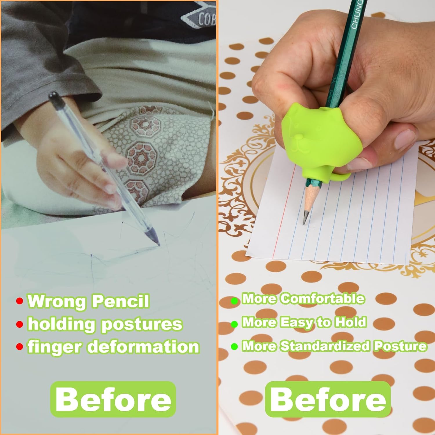 6 Pack Silicone Pencil Grips, Pencil Holder Grip Posture Correction Training, Ergonomic Pencil Grippers Holder for Writing Aid Style B