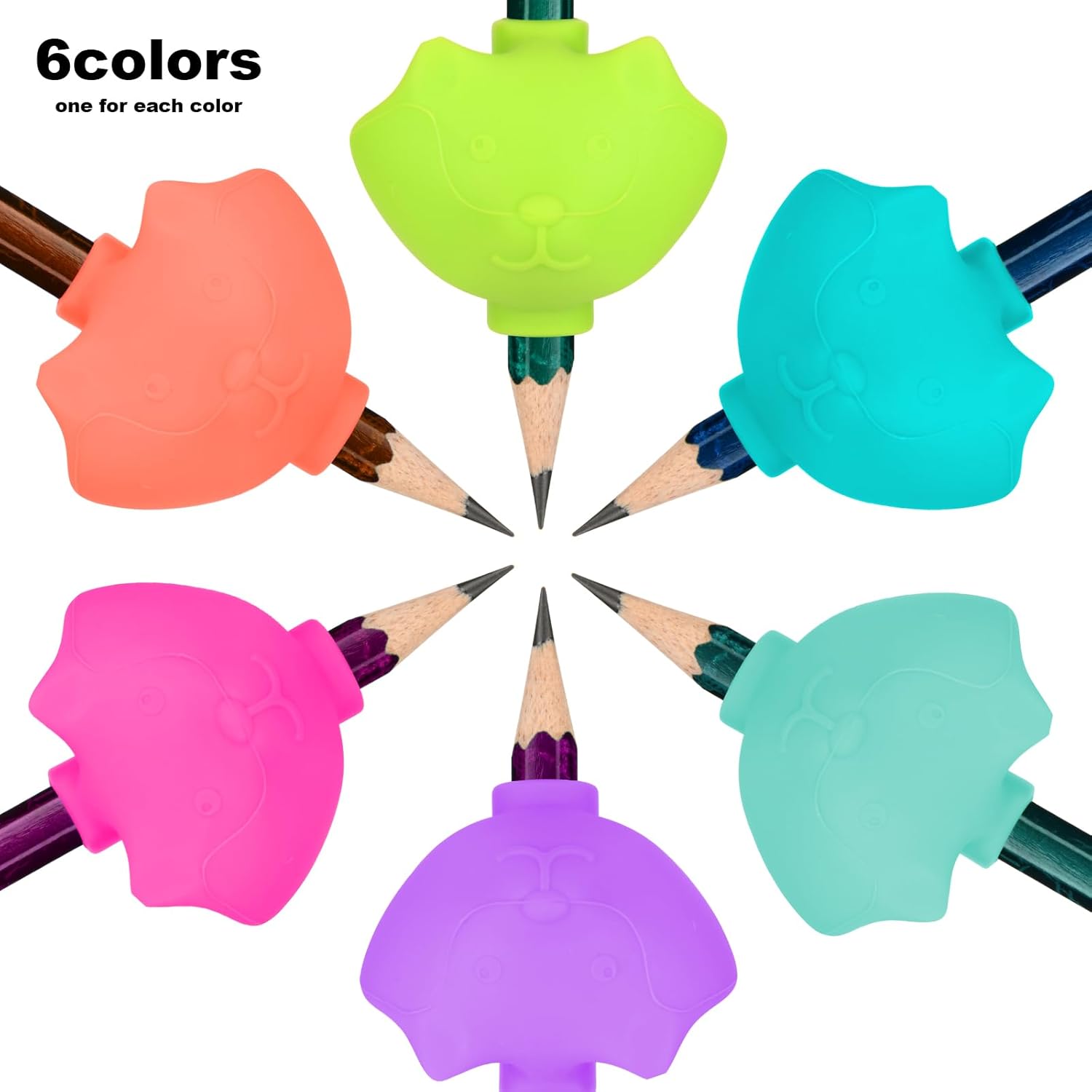 6 Pack Silicone Pencil Grips, Pencil Holder Grip Posture Correction Training, Ergonomic Pencil Grippers Holder for Writing Aid Style B