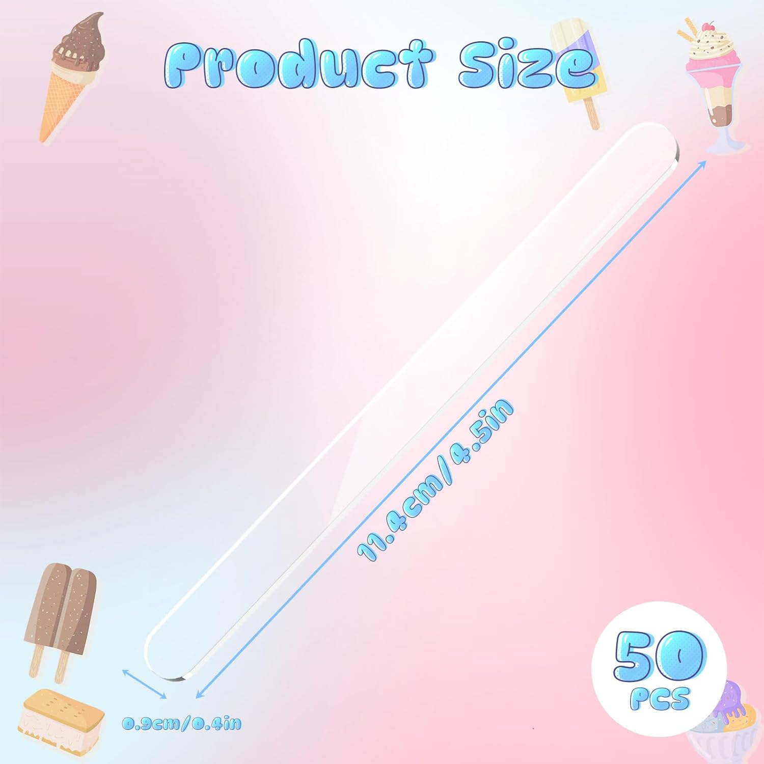 50 Pcs Acrylic Popsicle Sticks Reusable Cake Pop Mold Mirror Ice Pop Sticks Ice Cream Cakesicle Mold for Home Candy Cake Gifts Party Transparent