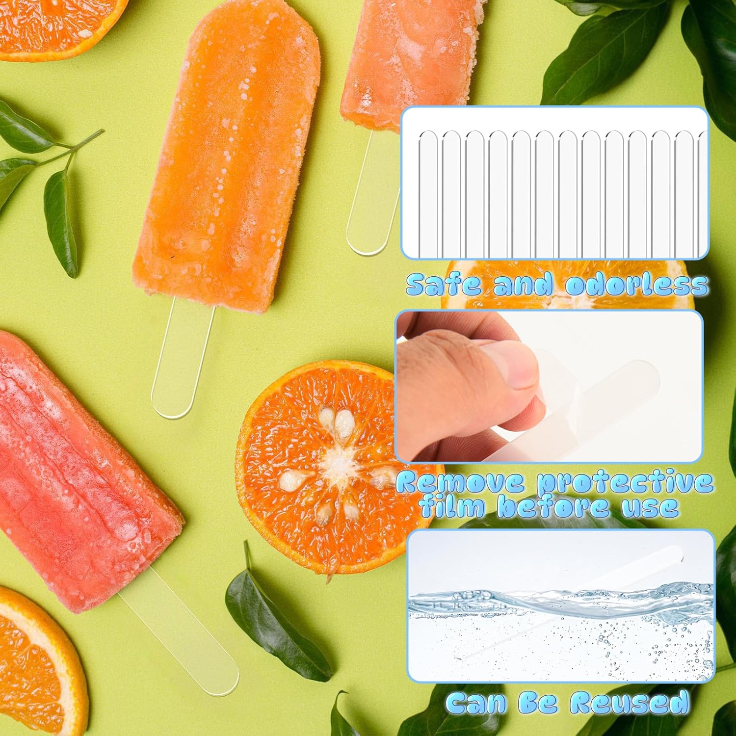 50 Pcs Acrylic Popsicle Sticks Reusable Cake Pop Mold Mirror Ice Pop Sticks Ice Cream Cakesicle Mold for Home Candy Cake Gifts Party Transparent