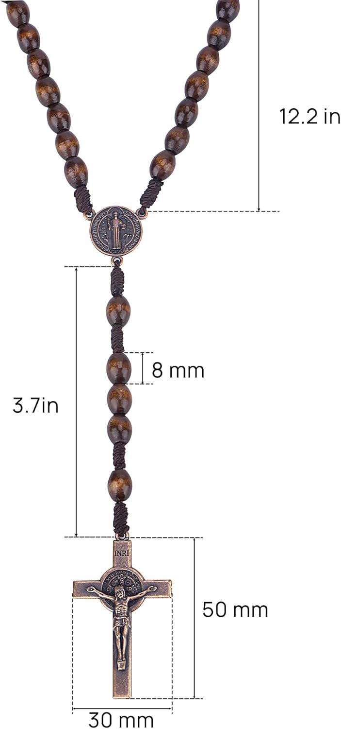 Rosary Beads Handmade Wooden Rosarios Catolicos l Cross For Catholic Or Christian Gift Woven Coffee Color