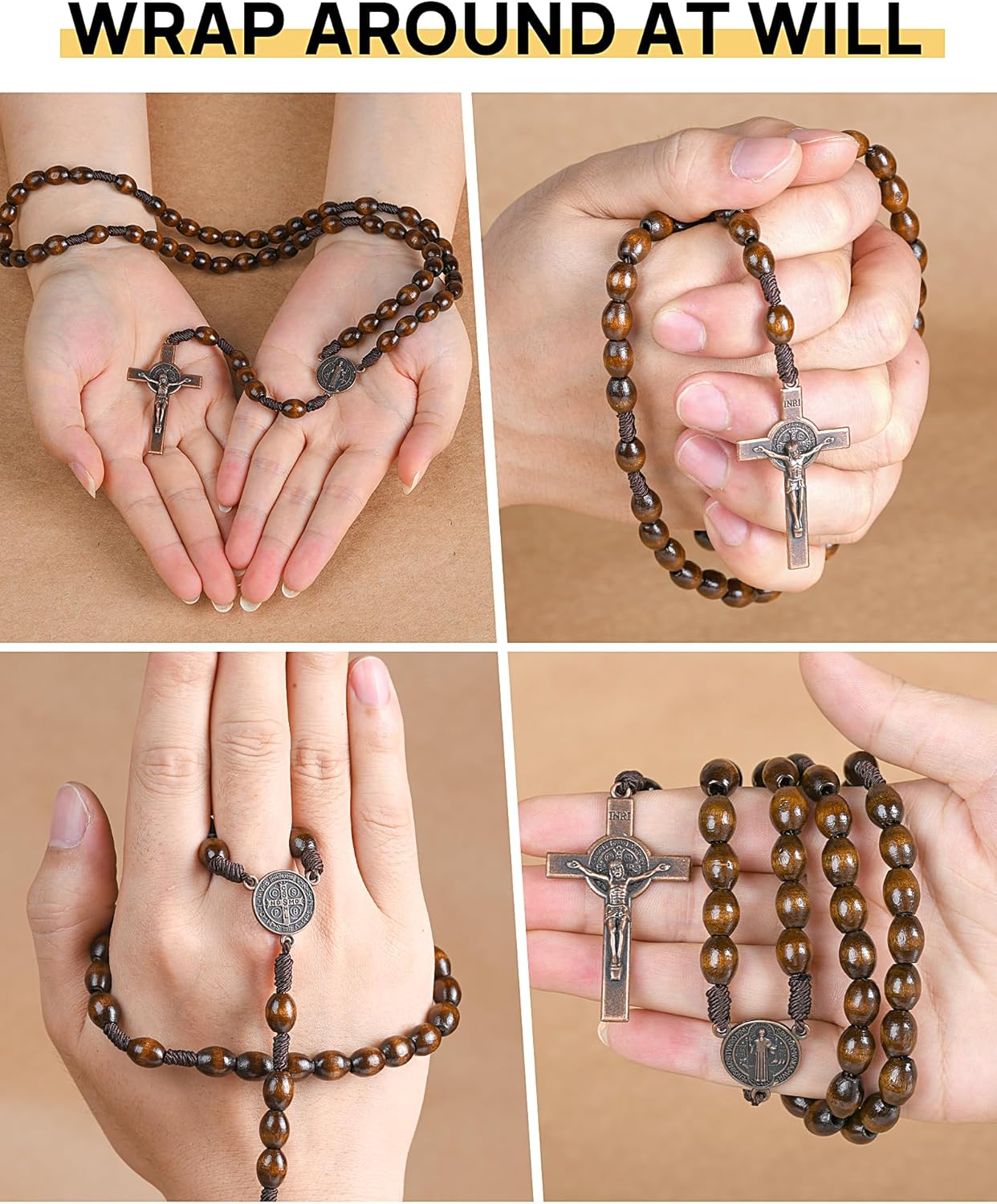 Rosary Beads Handmade Wooden Rosarios Catolicos l Cross For Catholic Or Christian Gift Woven Coffee Color