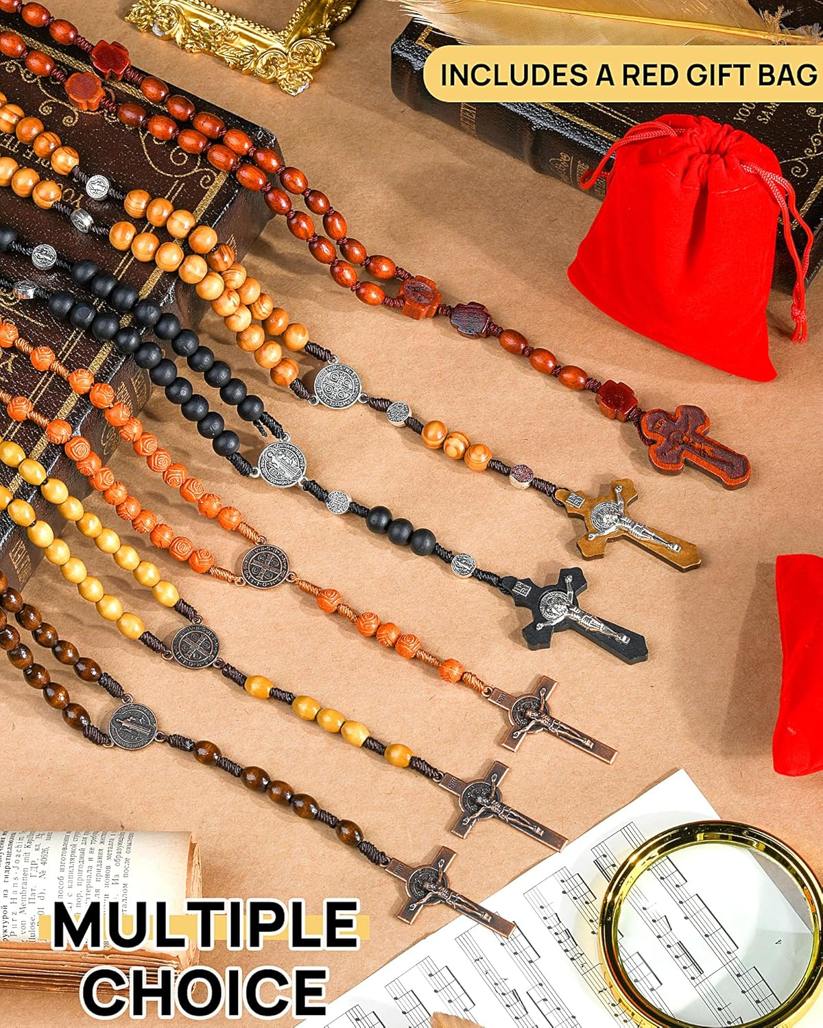 Rosary Beads Handmade Wooden Rosarios Catolicos l Cross For Catholic Or Christian Gift Woven Coffee Color
