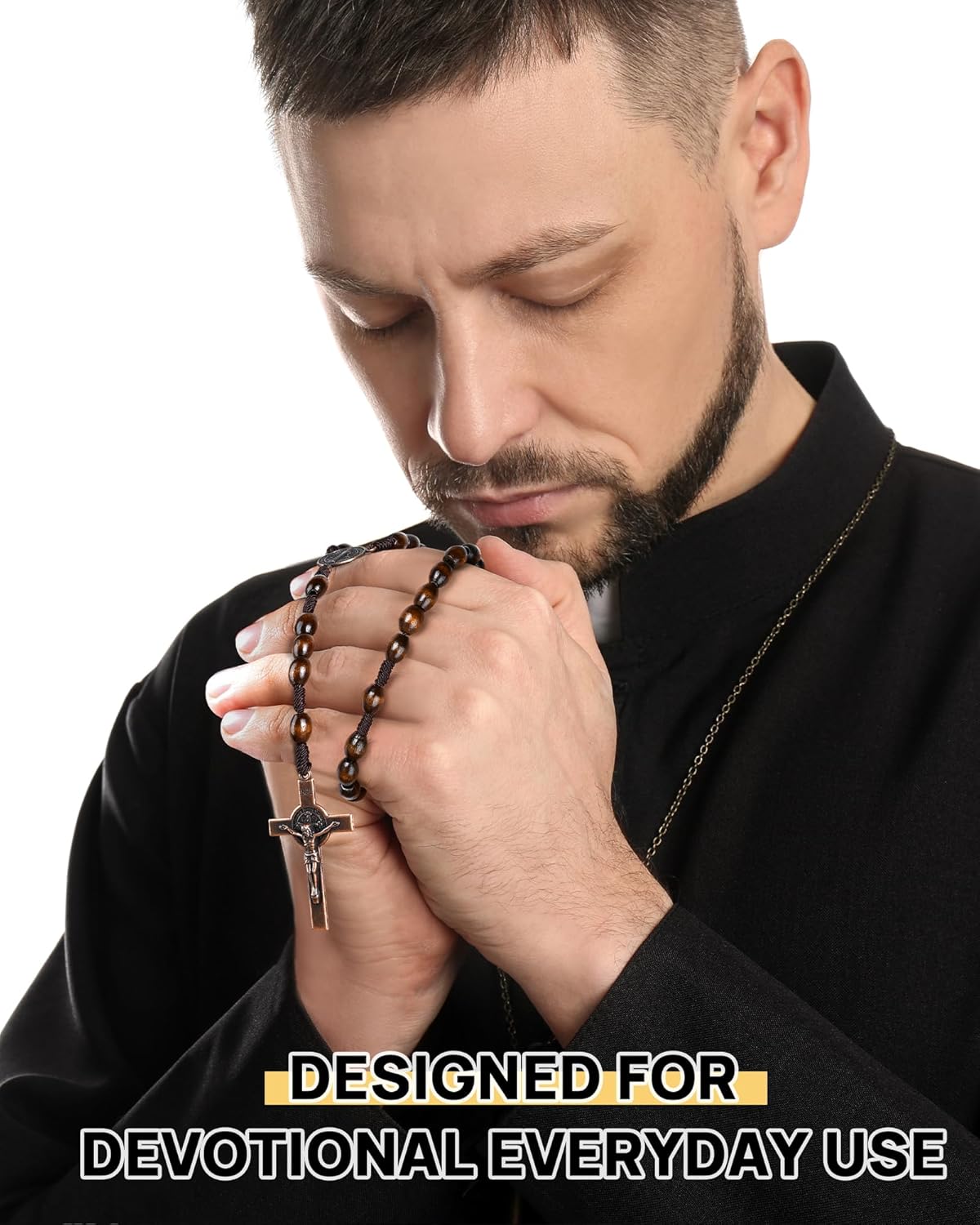 Rosary Beads Handmade Wooden Rosarios Catolicos l Cross For Catholic Or Christian Gift Woven Coffee Color