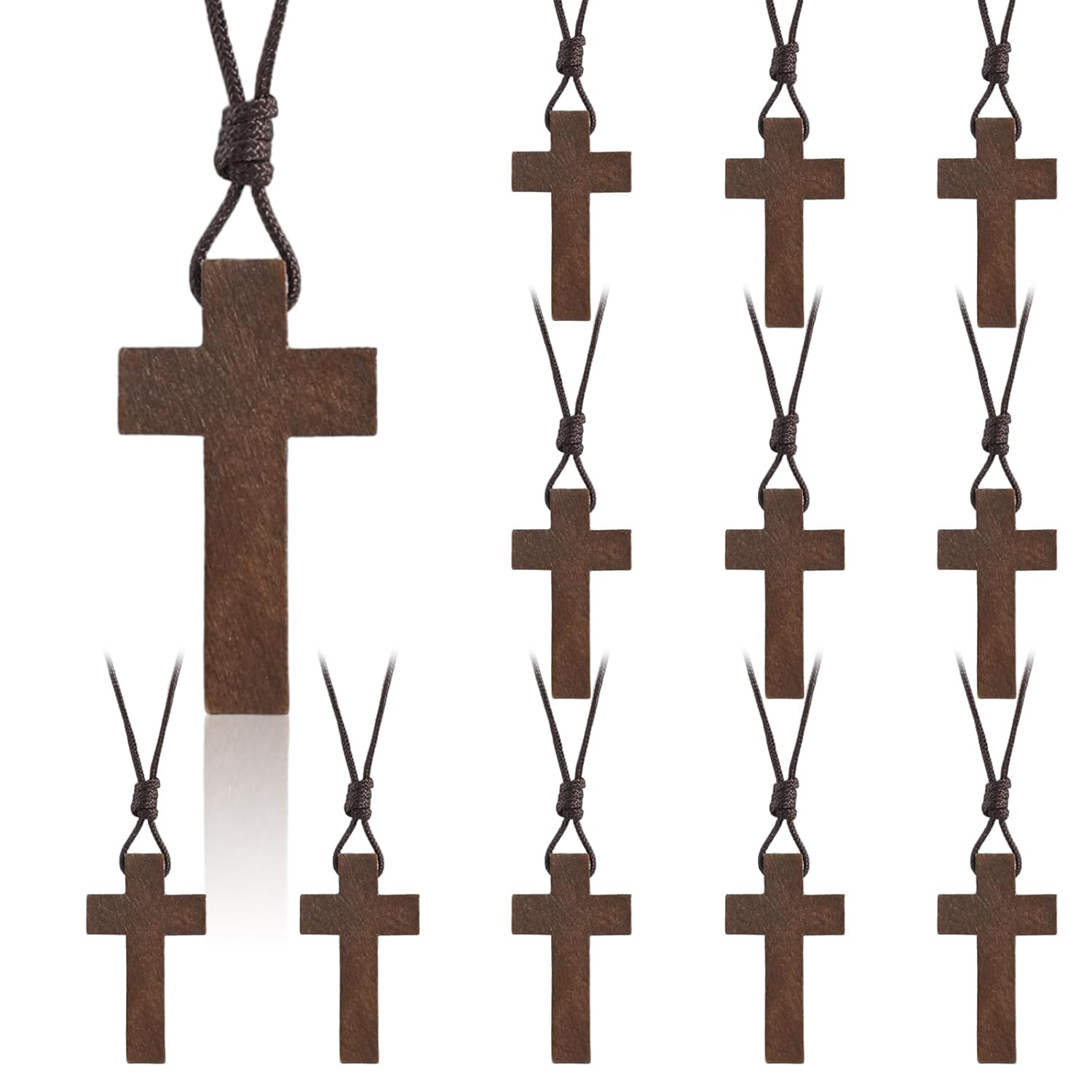 Natural Wooden Cross Necklace for Men&Woman, Crucifix Necklace Men&Woman, Bulk Wooden Small Crosses Gifts for Bible Verse Easter Party Favor, Cross for Car Mirror Hanging Pendant, 1.6In X 1In 12pcs
