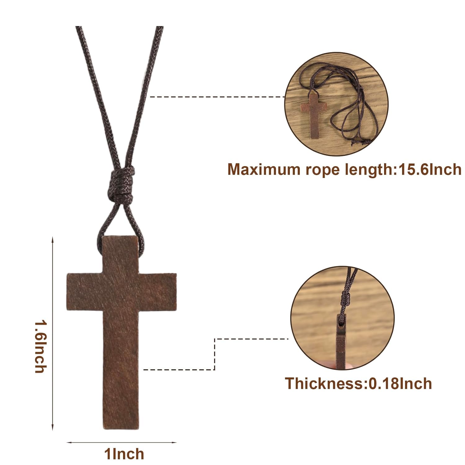 Natural Wooden Cross Necklace for Men&Woman, Crucifix Necklace Men&Woman, Bulk Wooden Small Crosses Gifts for Bible Verse Easter Party Favor, Cross for Car Mirror Hanging Pendant, 1.6In X 1In 12pcs