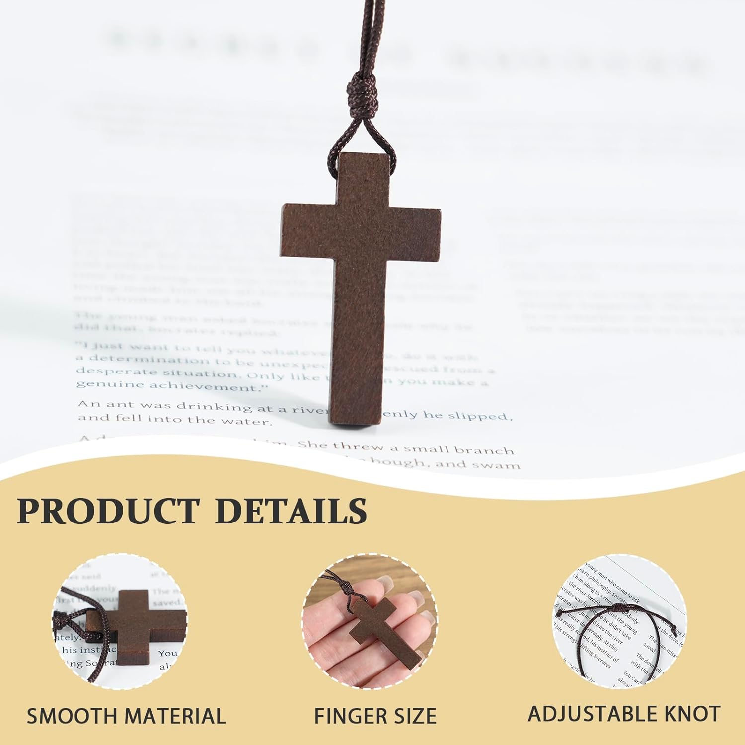 Natural Wooden Cross Necklace for Men&Woman, Crucifix Necklace Men&Woman, Bulk Wooden Small Crosses Gifts for Bible Verse Easter Party Favor, Cross for Car Mirror Hanging Pendant, 1.6In X 1In 12pcs