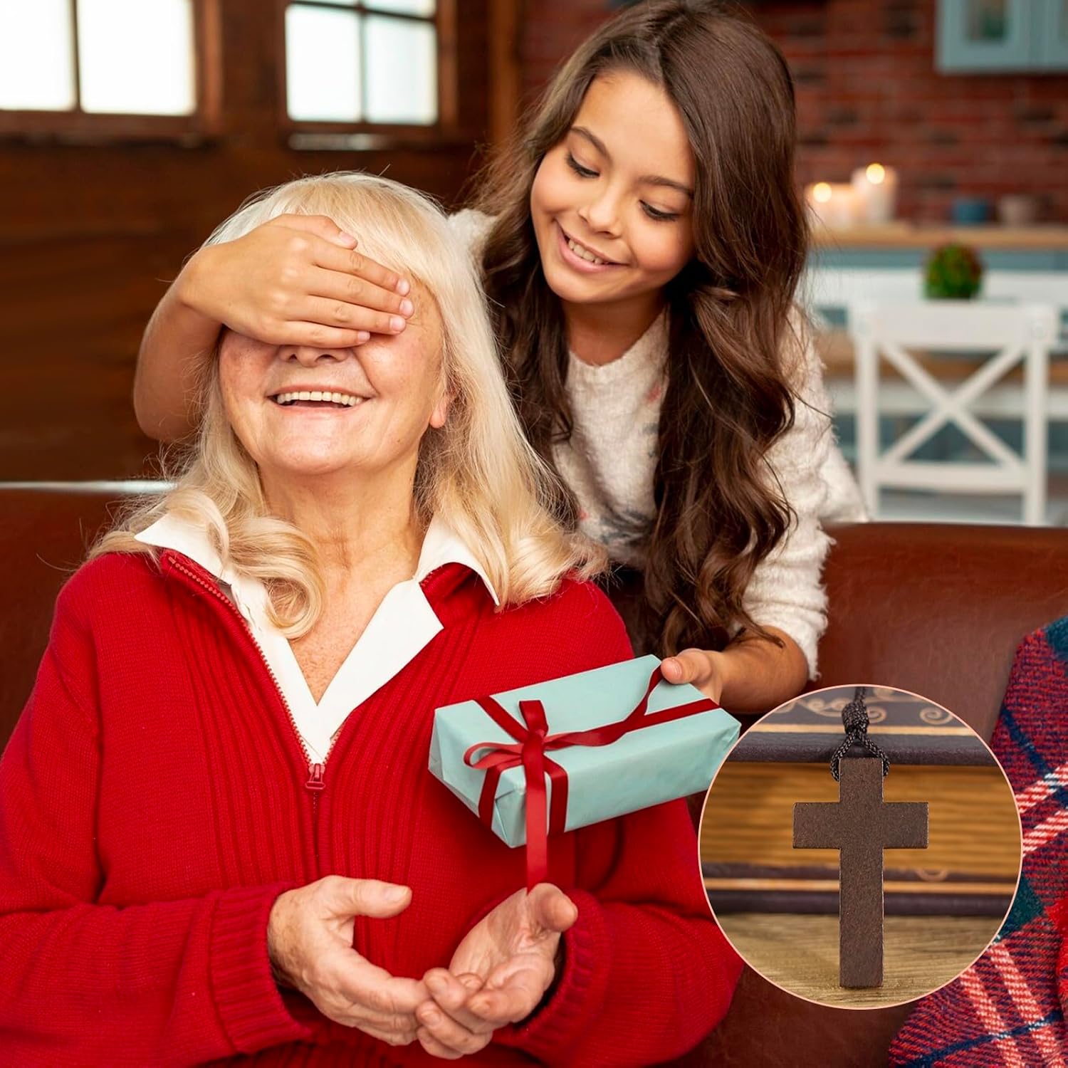 Natural Wooden Cross Necklace for Men&Woman, Crucifix Necklace Men&Woman, Bulk Wooden Small Crosses Gifts for Bible Verse Easter Party Favor, Cross for Car Mirror Hanging Pendant, 1.6In X 1In 12pcs