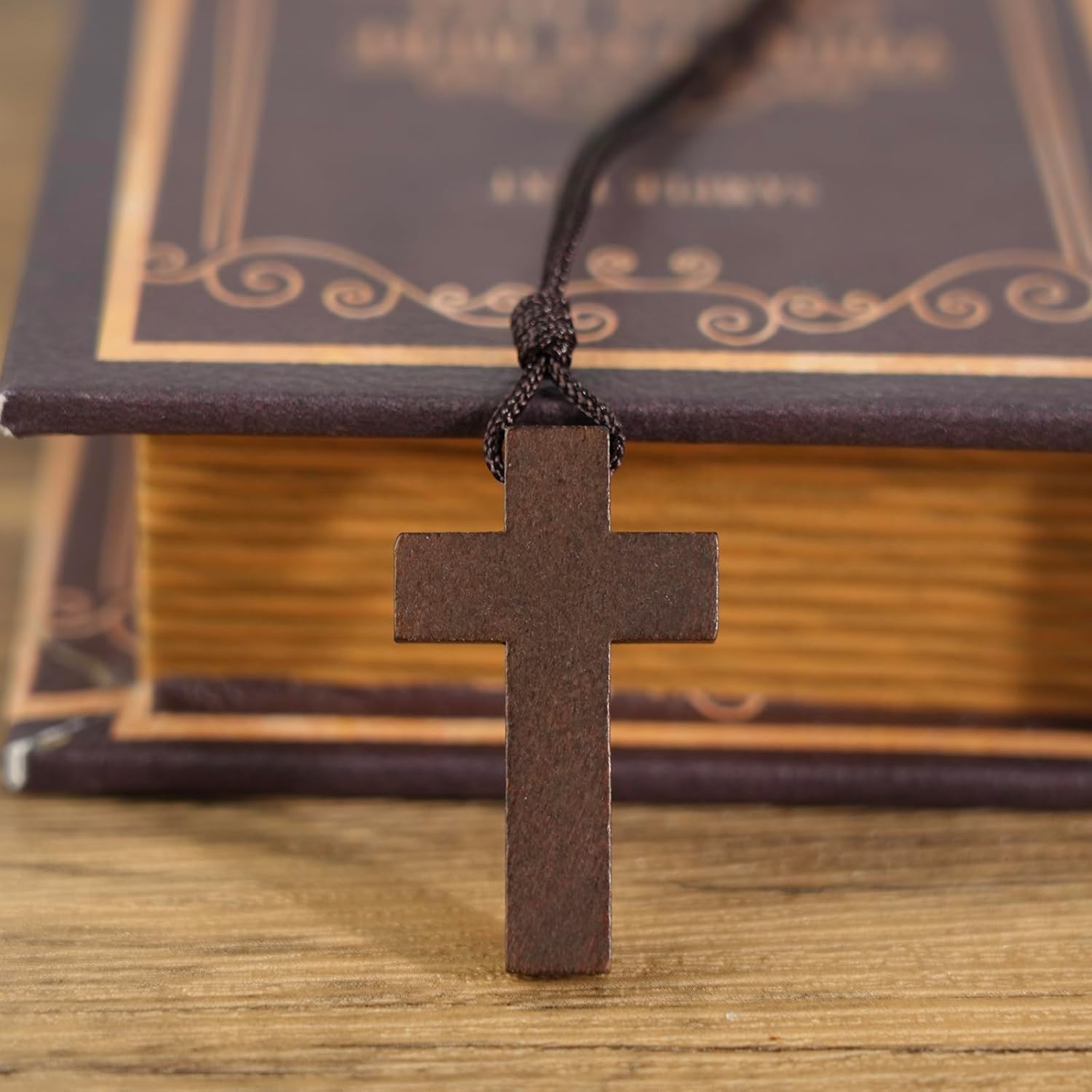 Natural Wooden Cross Necklace for Men&Woman, Crucifix Necklace Men&Woman, Bulk Wooden Small Crosses Gifts for Bible Verse Easter Party Favor, Cross for Car Mirror Hanging Pendant, 1.6In X 1In 12pcs