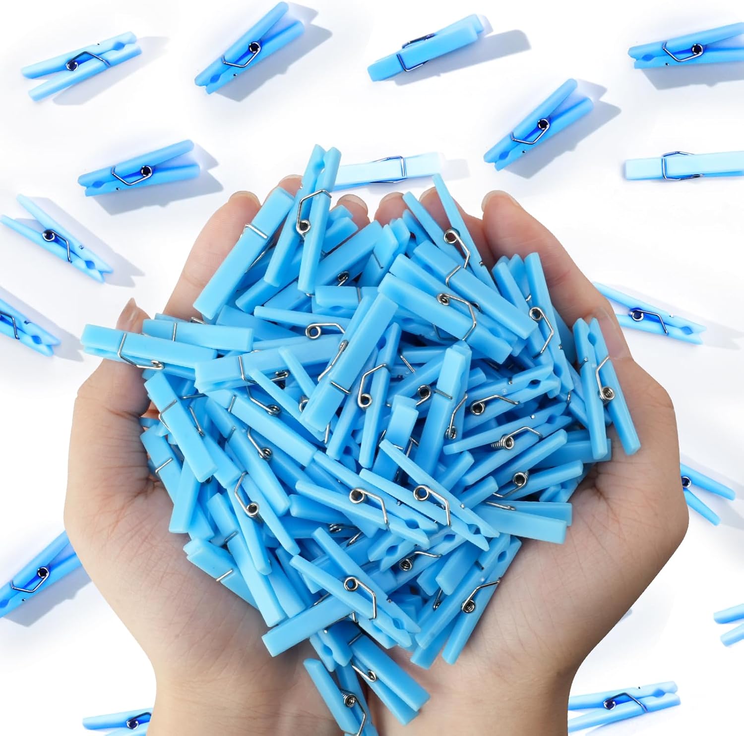 60PCS Baby Shower Clothespin Games Boy Plastic Mini Clothes Pins 1.4 inch for Party Decorations,DIY Crafts Blue
