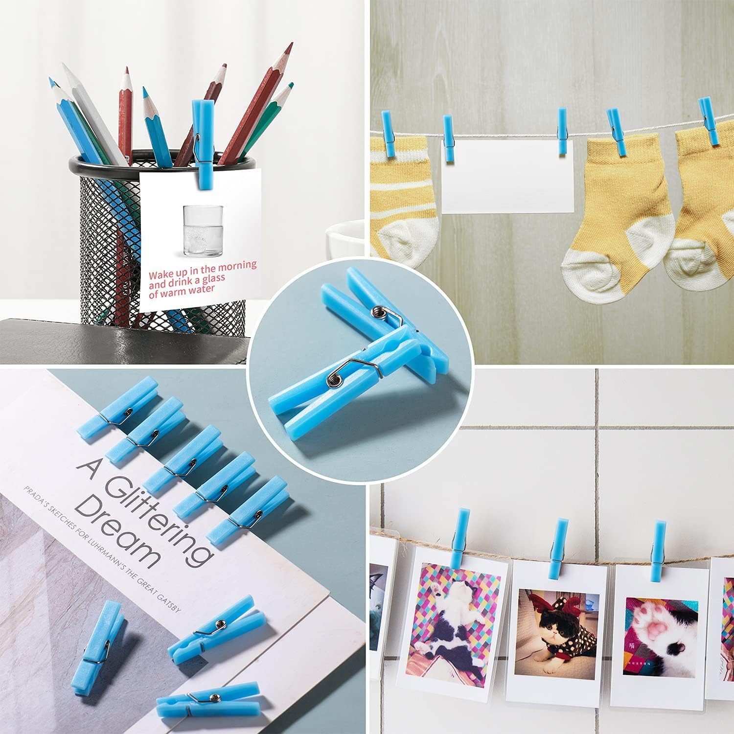 100Pcs Baby Shower Clothespin Games Mini Blue Clothes Pins 1.4 inch for Party Decorations Blue