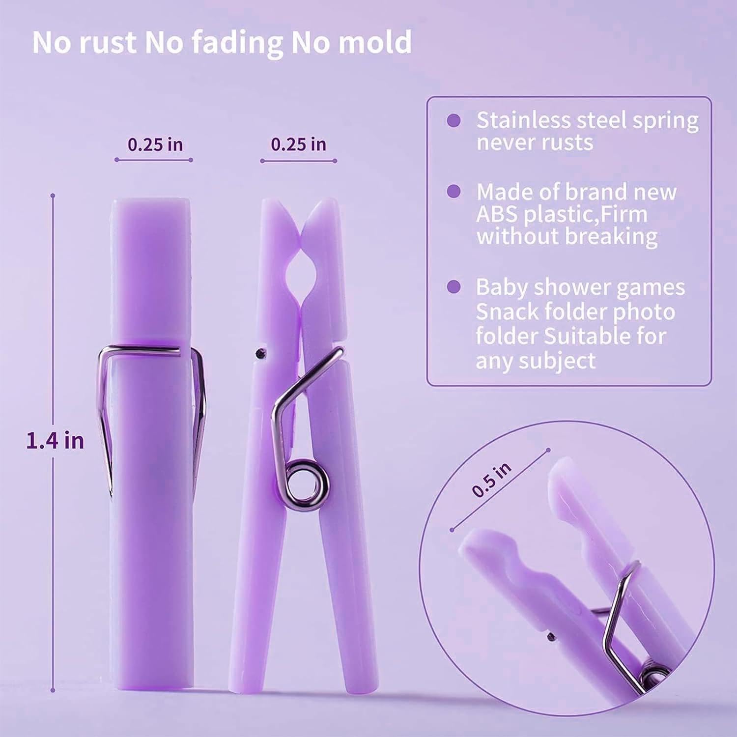 48PCS Clothes Pins Baby Shower Clothespin Favors Pink Girl Blue Boy Party Game Purple Clothespin Purple