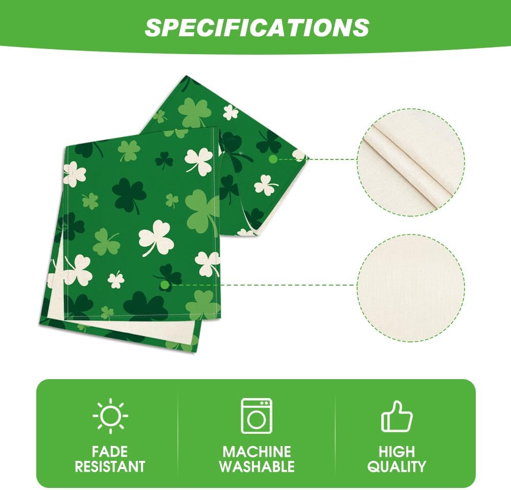 Green Shamrock St. Patrick's Day Table Runner, Seasonal Spring Kitchen Dining Table Decoration for Home Party Decor 13x72 Inch