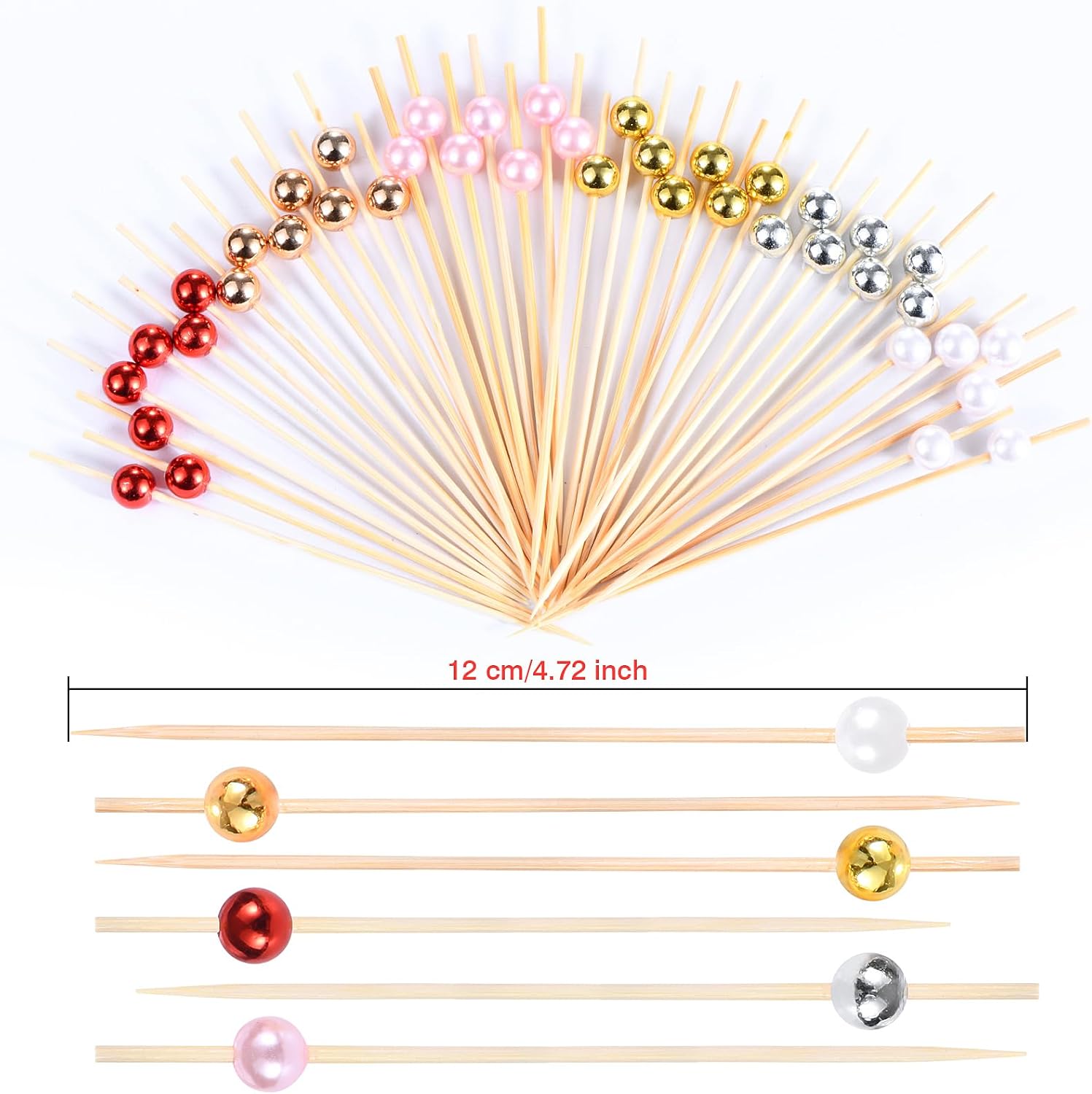 100 Pcs Pearl Toothpicks for Appetizers, 4.7 Inch Pearl Cocktail Picks for Party Decoration, Appetizer Skewers for Charcuterie Sandwich Burgers Fruit Drinks Party Pink