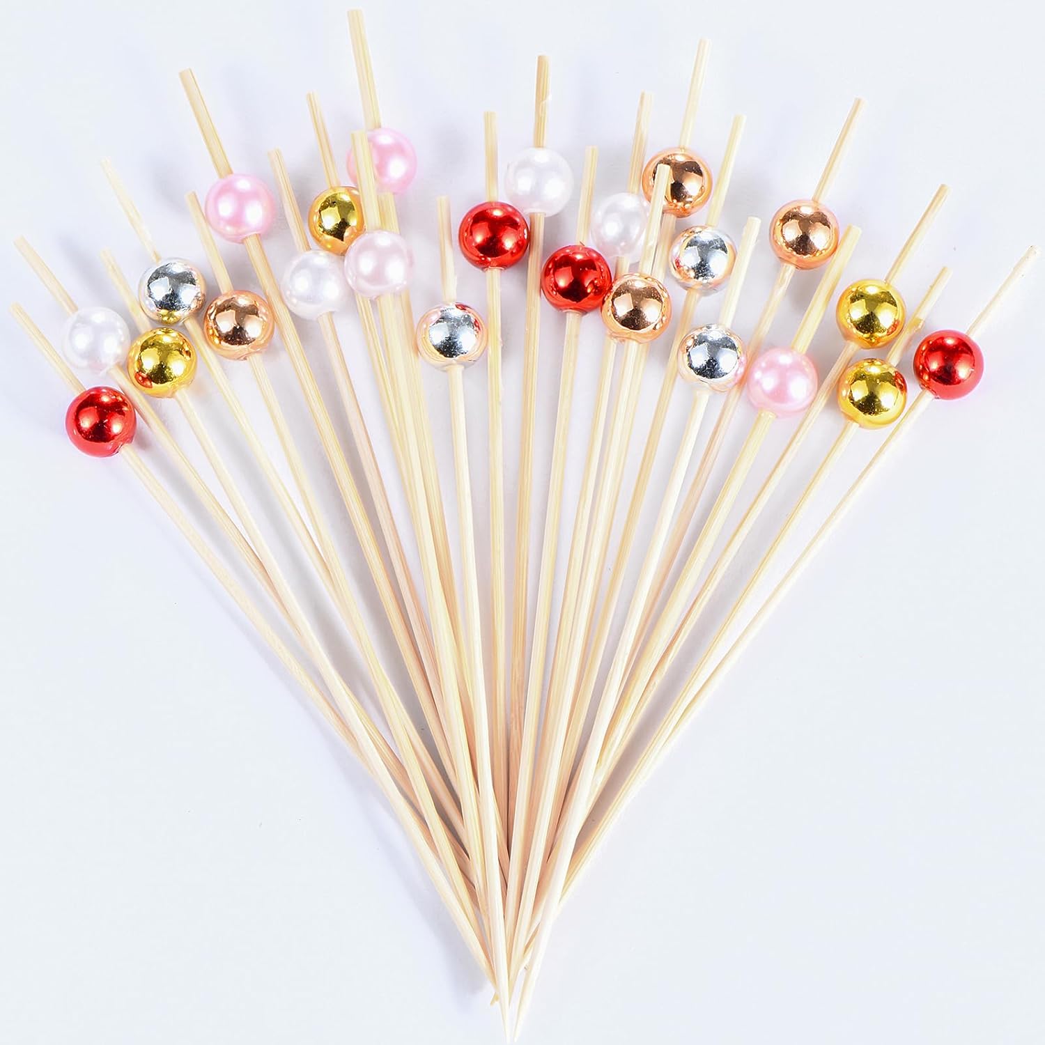 100 Pcs Pearl Toothpicks for Appetizers, 4.7 Inch Pearl Cocktail Picks for Party Decoration, Appetizer Skewers for Charcuterie Sandwich Burgers Fruit Drinks Party Pink