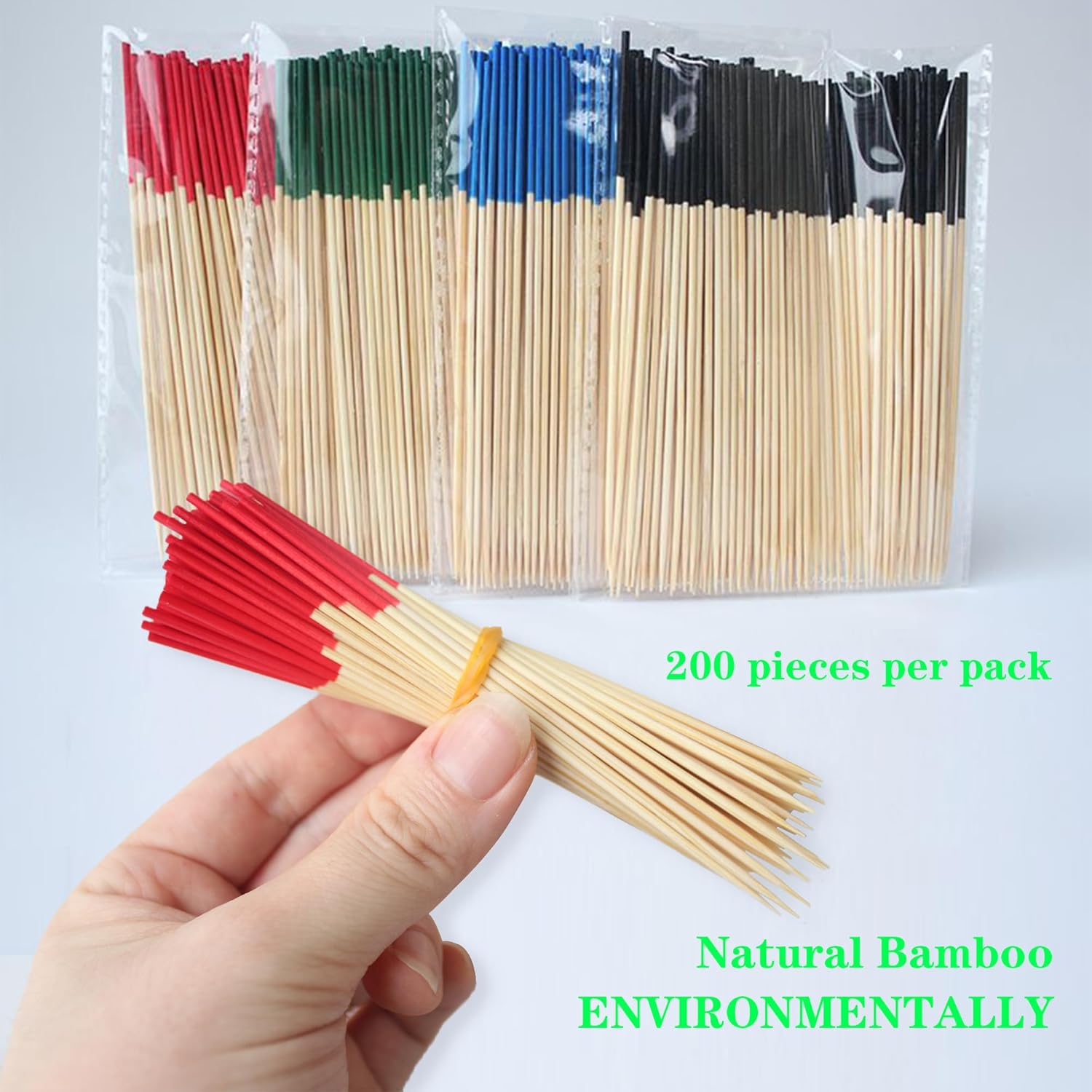 200 Pack Bamboo Toothpicks for Appetizers, 2mm 4.7 Inch Natural Bamboo Cocktail Picks for Cake Dessert Food Fruit Party Decorations Black