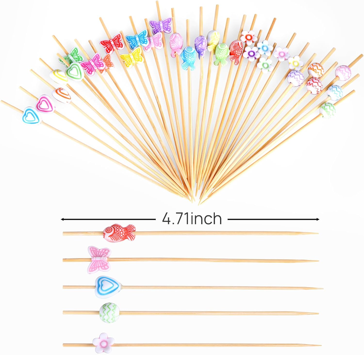 100 Pcs Fancy Toothpicks for Appetizers, 4.7 Inch Cocktail Picks for Party Decoration, Bamboo Appetizer Skewers for Charcuterie Sandwich Burgers Fruit Drinks Party Butterfly