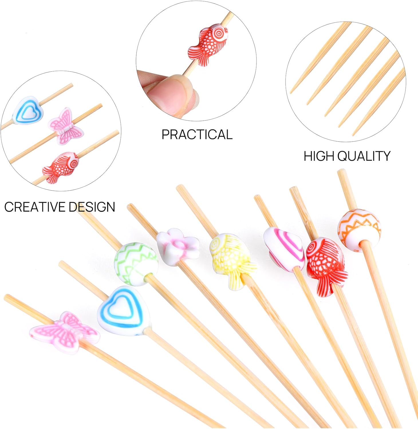 100 Pcs Fancy Toothpicks for Appetizers, 4.7 Inch Cocktail Picks for Party Decoration, Bamboo Appetizer Skewers for Charcuterie Sandwich Burgers Fruit Drinks Party Butterfly