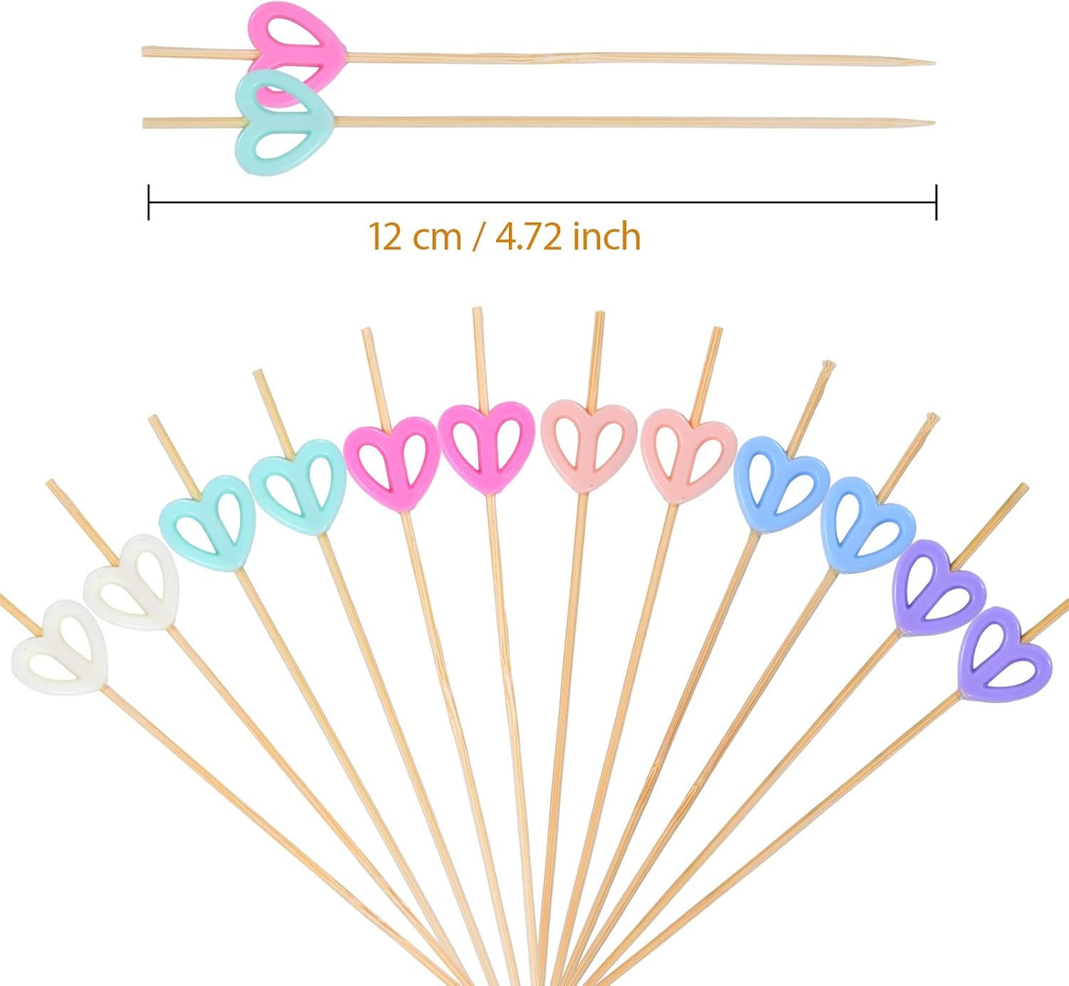 100 Pack Heart-Shaped Cocktail Picks, 4.7" Heart Toothpicks for Appetizers for Valentines Wedding Birthday Party Decoration