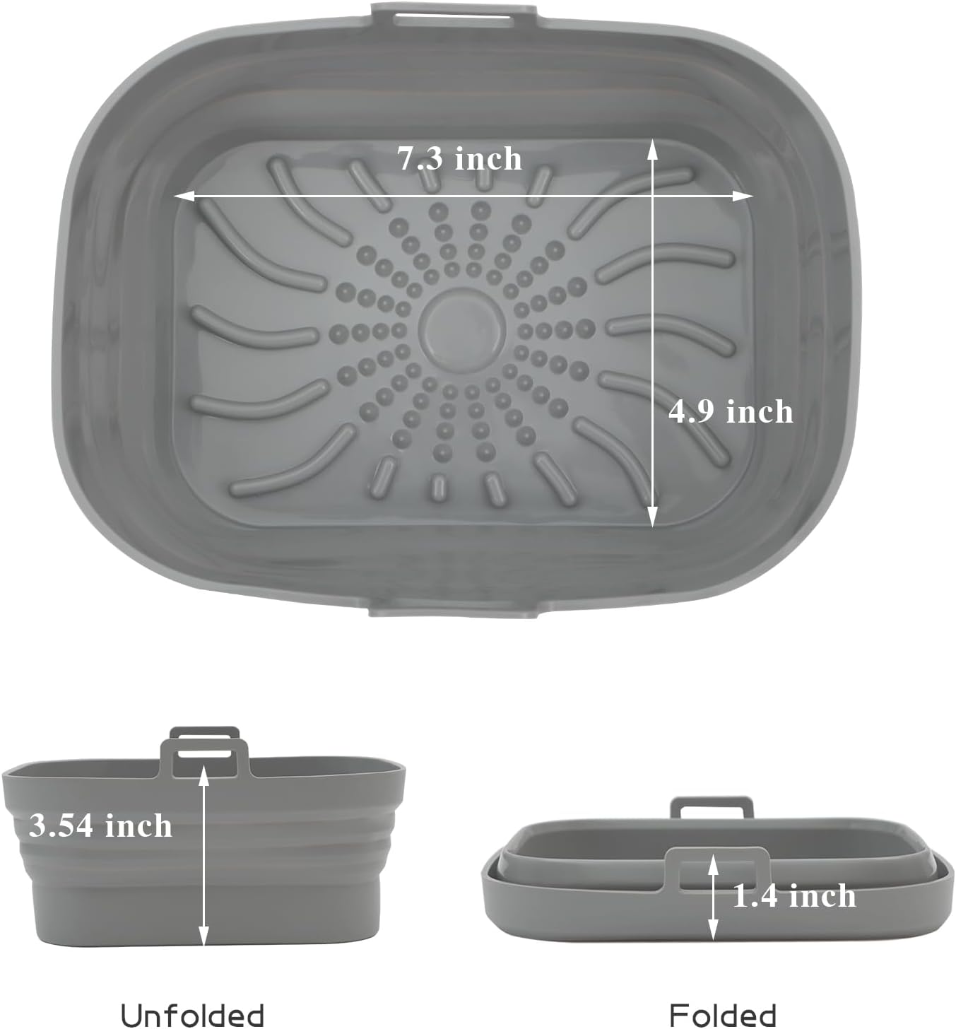 Rectangle Air Fryer Liner, Reusable Silicone Round Air Fryer Pot,Non-Stick Oil Filter Design 100% Food-Grade Kitchen Mat, 20cm Large Replacement Accessories for Air Fryer Grey