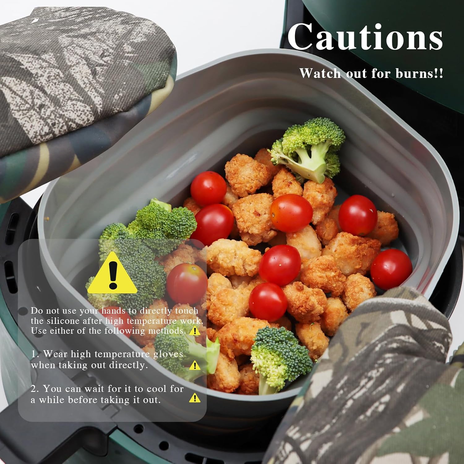 Rectangle Air Fryer Liner, Reusable Silicone Round Air Fryer Pot,Non-Stick Oil Filter Design 100% Food-Grade Kitchen Mat, 20cm Large Replacement Accessories for Air Fryer Grey