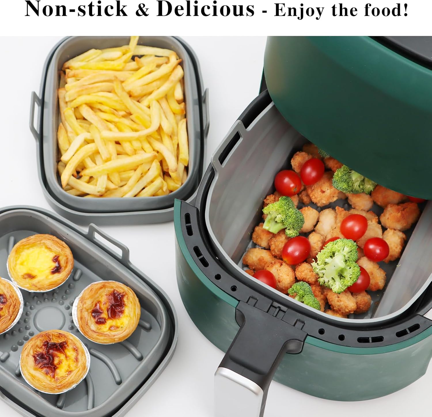 Rectangle Air Fryer Liner, Reusable Silicone Round Air Fryer Pot,Non-Stick Oil Filter Design 100% Food-Grade Kitchen Mat, 20cm Large Replacement Accessories for Air Fryer Grey