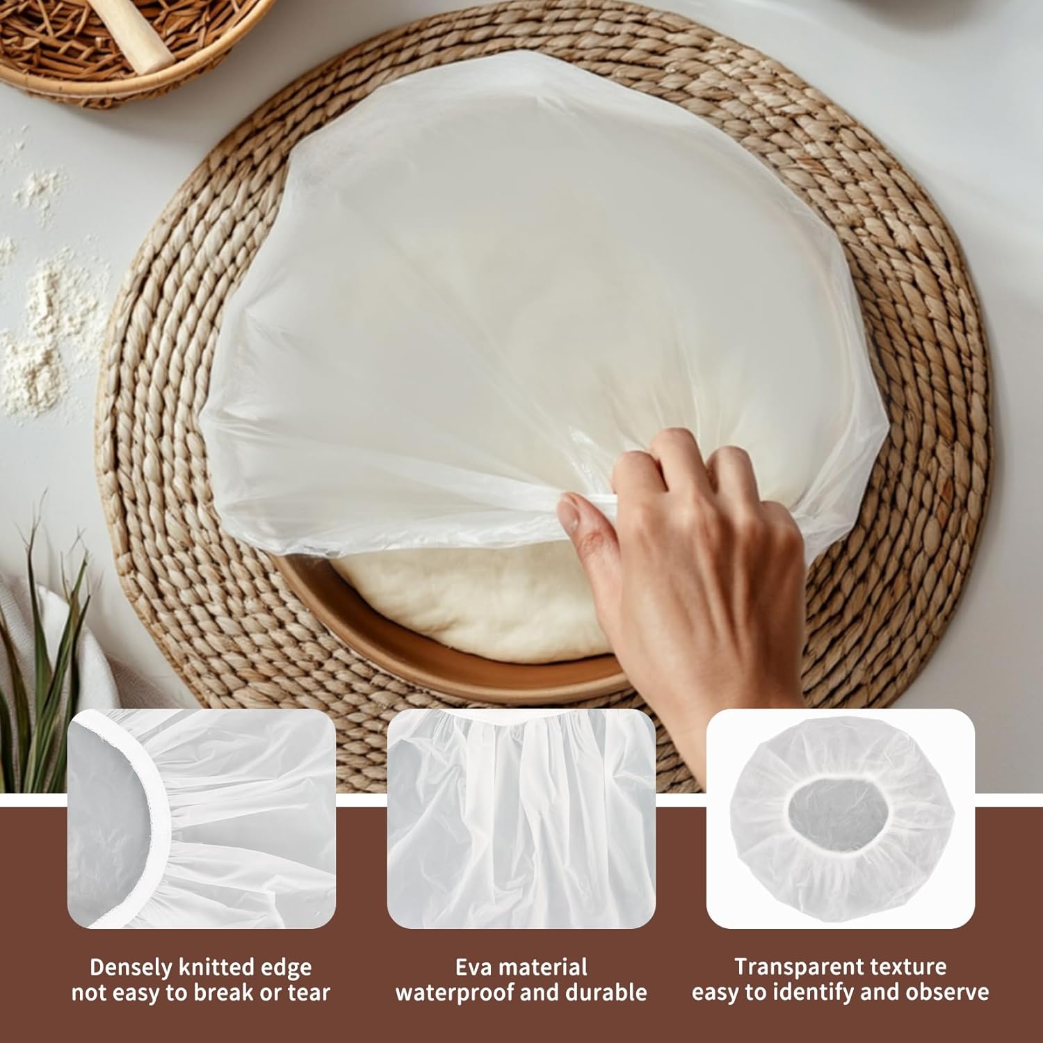 Reusable Bowl Covers for Bread Proofing 2pcs Eva Plastic Bowl Cover Stretch Elastic Food Storage Wrap Shower Caps Sourdough Rising Basket Dough Bread Baking Supplies Making Tools Accessories