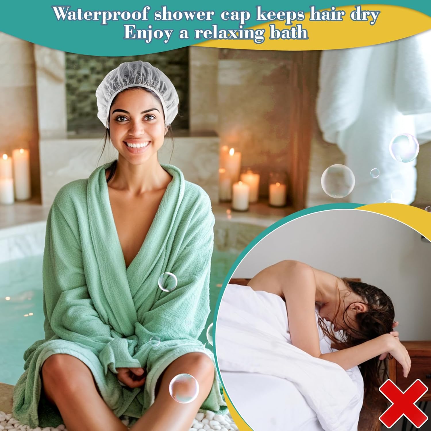 6 Shower Cap Reusable Waterproof - Unisex Plastic Shower Cap Plastic Caps Hair Treatment Deep Conditioning Hair Cap Shower Hair Care Bathing Cap Travel Essentials Washable Hair Cover Women Men