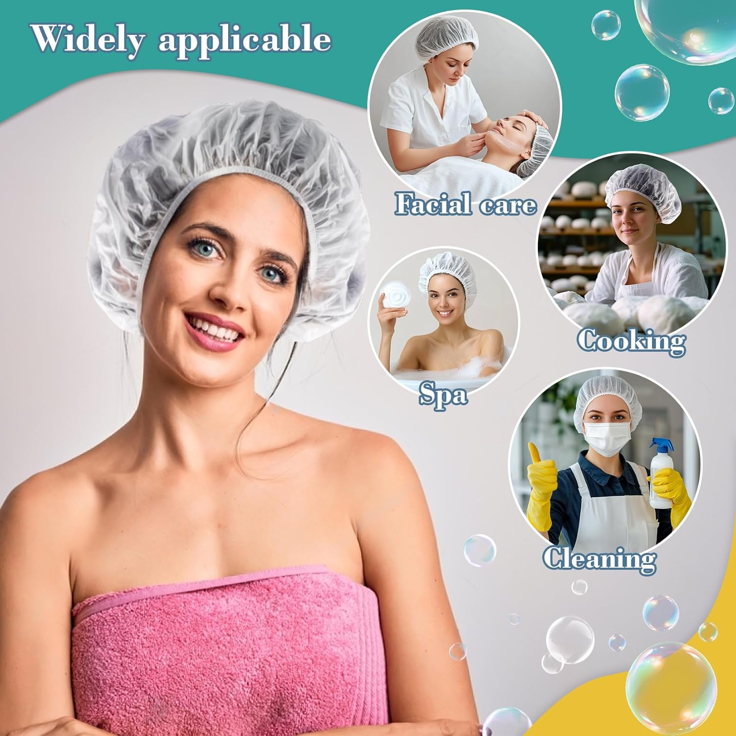 6 Shower Cap Reusable Waterproof - Unisex Plastic Shower Cap Plastic Caps Hair Treatment Deep Conditioning Hair Cap Shower Hair Care Bathing Cap Travel Essentials Washable Hair Cover Women Men