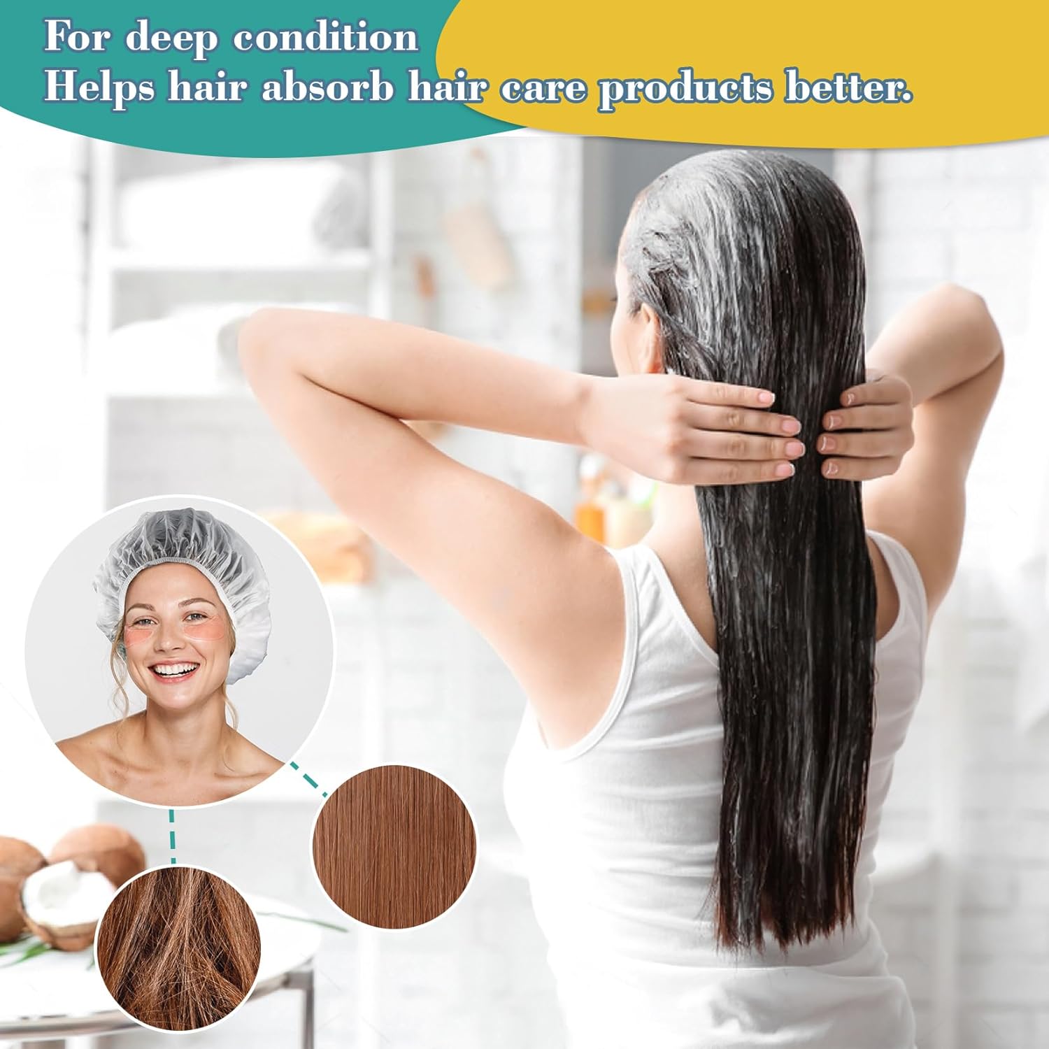 6 Shower Cap Reusable Waterproof - Unisex Plastic Shower Cap Plastic Caps Hair Treatment Deep Conditioning Hair Cap Shower Hair Care Bathing Cap Travel Essentials Washable Hair Cover Women Men