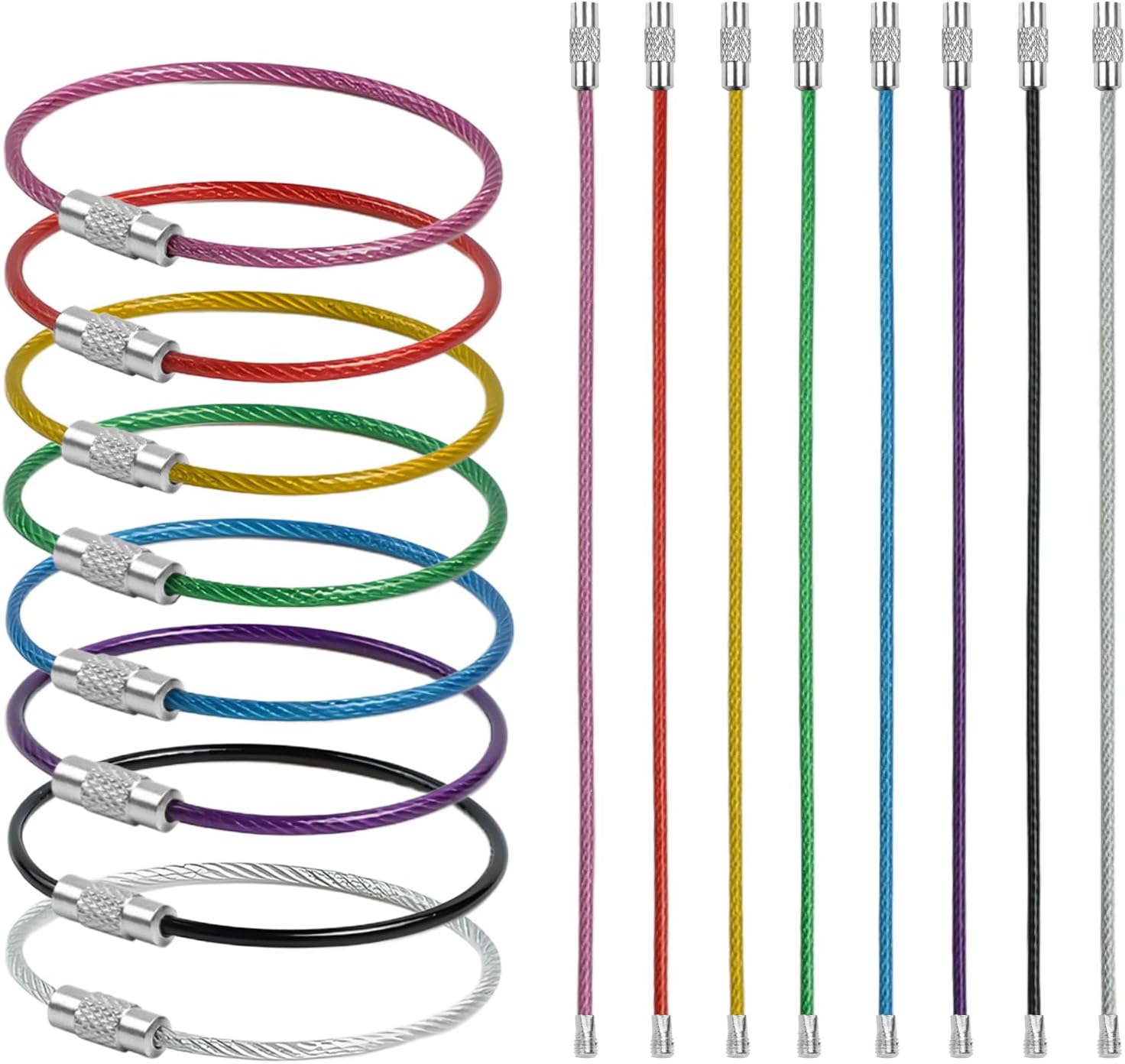 16 Pack Stainless Steel Keychain Set - 2mm Coil Diameter 6in Key Chain for Hanging Luggage Tag, Keyrings, Kitchen utensils, Small Accessories 8 Colors
