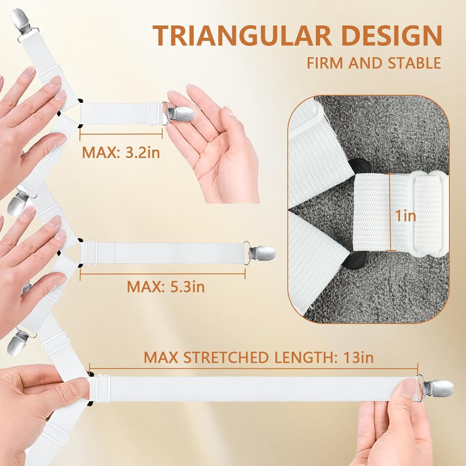 4PCS Bed Sheet Straps with l Clips, Adjustable Elastic Fitted Sheet Holders for Corners, Keep Bedding Wrinkle-Free, Easy to Install Durable Fasteners, Mattresses White