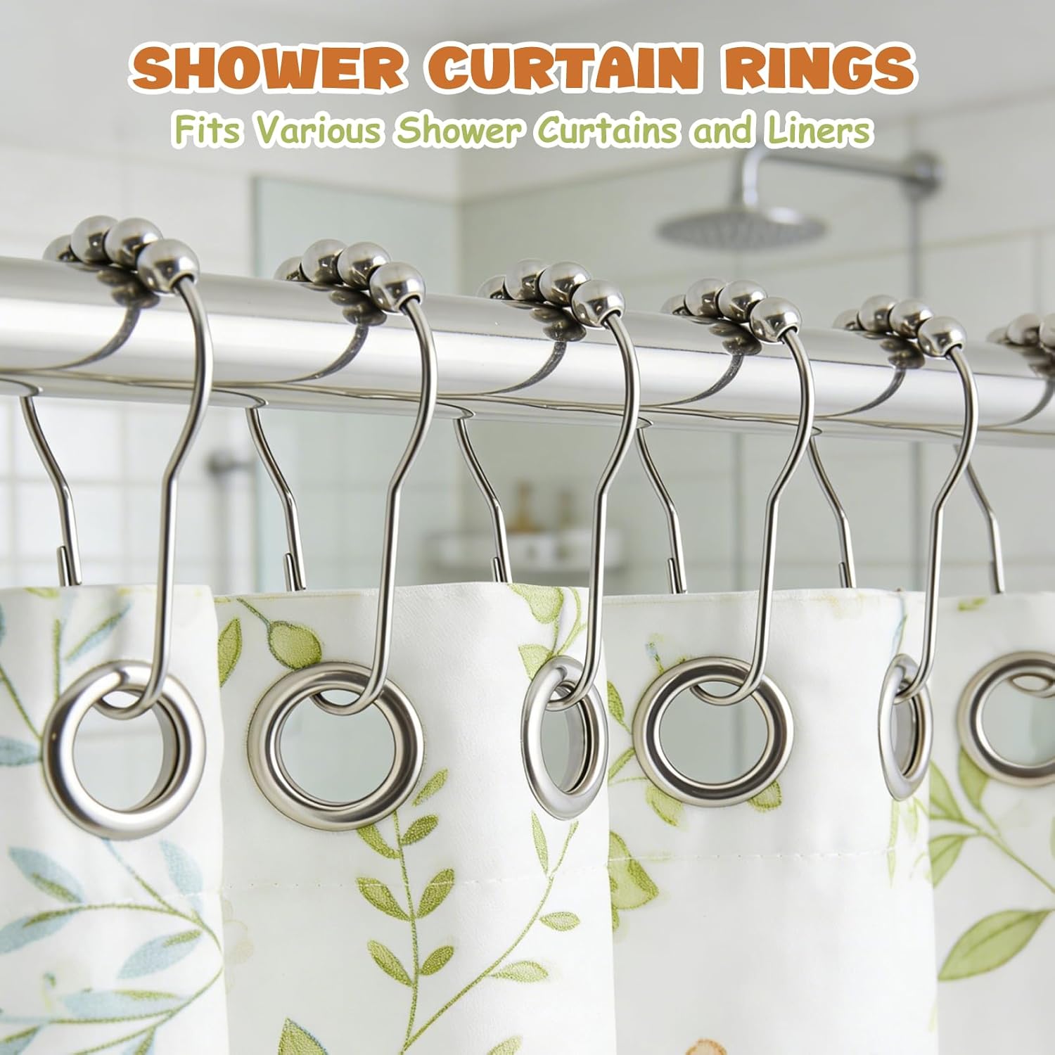12 Shower Curtain Hooks, Suitable for Bathroom Shower rods for Rust-Proof Decorative Stainless Steel Shower Curtain Hooks, Silver