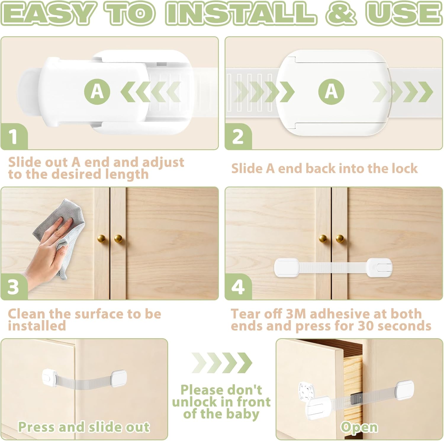 8-pack Child Safety Cabinet Locks, Child-proof Cabinet Locks with 3M Adhesive, No Drilling Required, Multipurpose Baby-proof Cabinet Locks For Drawers, Fridge, Cabinets, Toilet Seat and More
