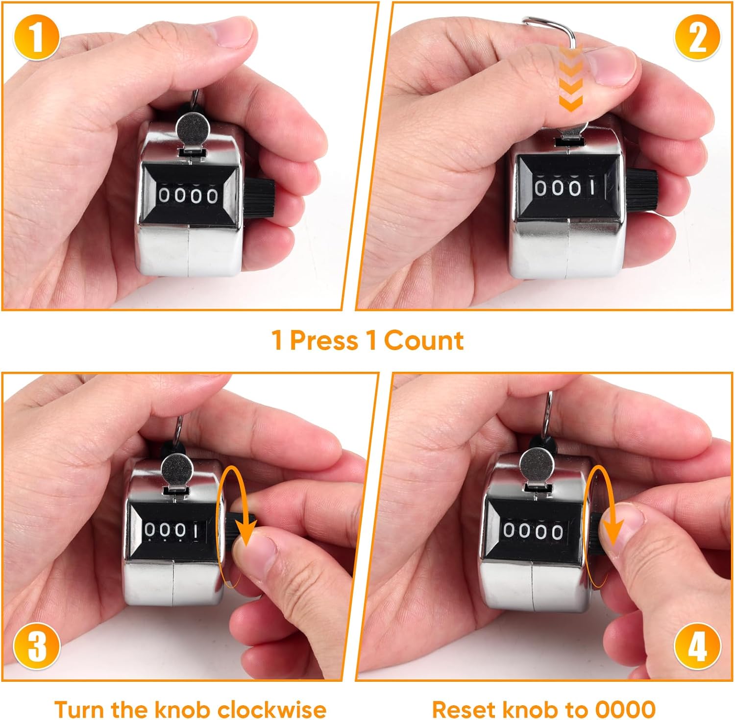 l Handheld Tally Counter, Clicker Counter with 4 Digit Display, Hand Mechanical Counter for Counting, Golf, Baseball, Knitting, Coaching, Fishing and Laps