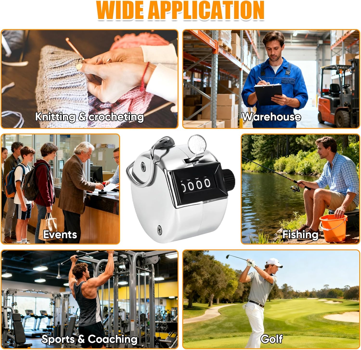l Handheld Tally Counter, Clicker Counter with 4 Digit Display, Hand Mechanical Counter for Counting, Golf, Baseball, Knitting, Coaching, Fishing and Laps