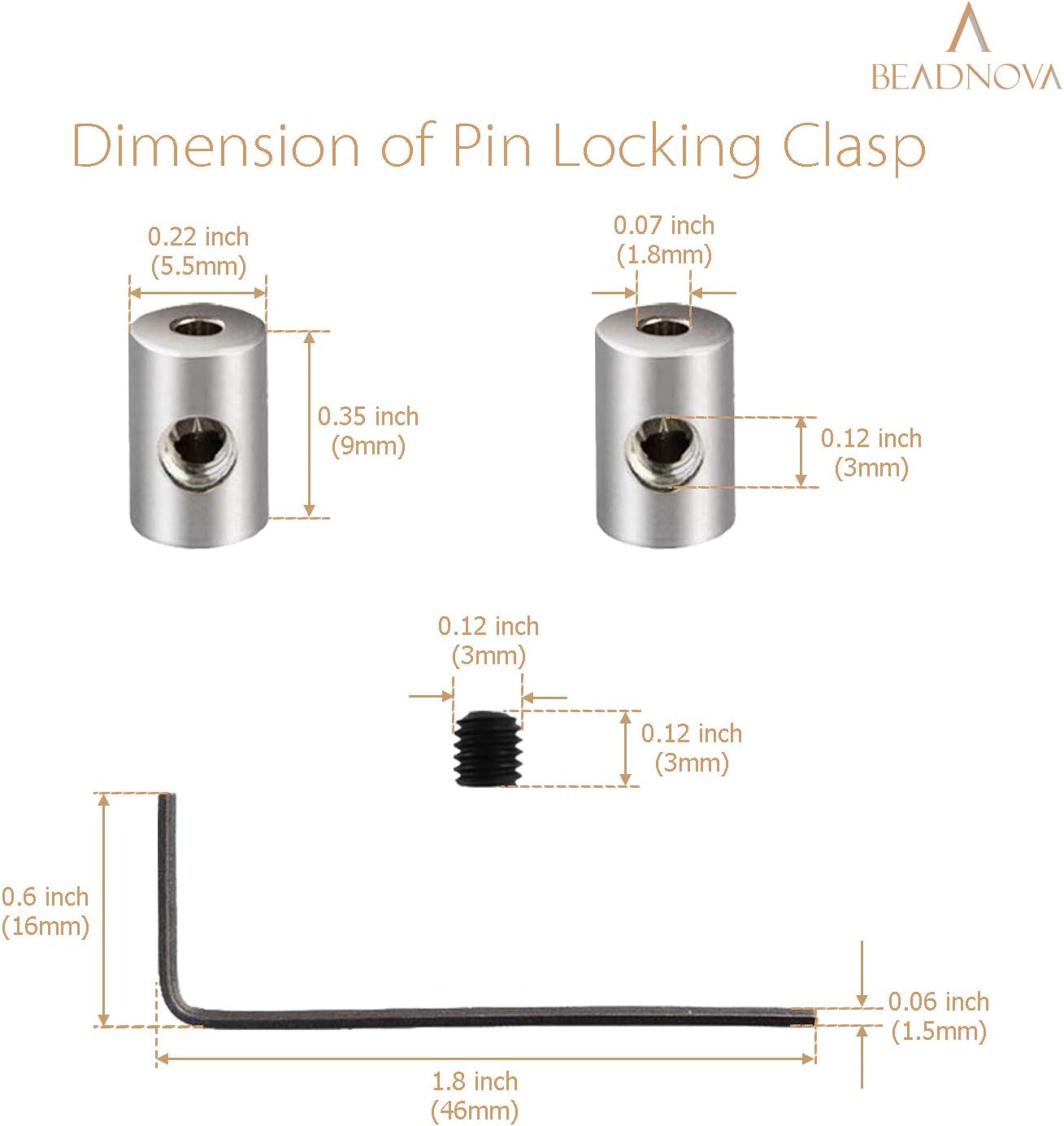 Pin Locking Backs Pin Locks Backs Locking Pinbacking Pinback Clasp for Insignia Name Tag Landyards Badge 10pcs, Allen Wrench Included