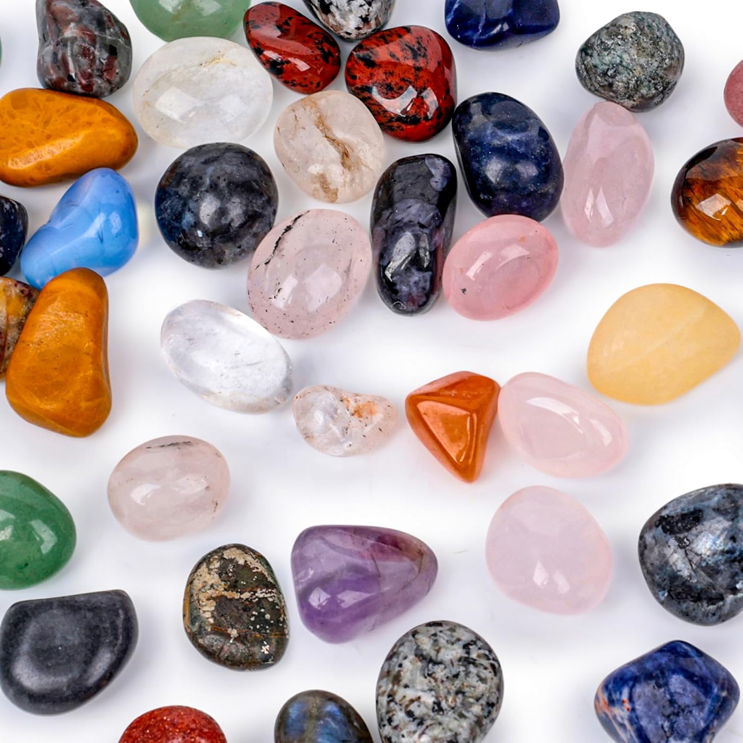 0.5LB Tumbled Stones Assorted, 0.4-0.8inch Natural Rocks Tumbled Gemstones Tumbled Chips Crystals for Healing Reiki Meditation Home Decoration Vases