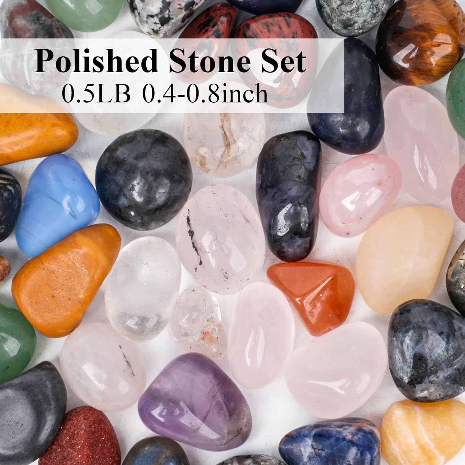 0.5LB Tumbled Stones Assorted, 0.4-0.8inch Natural Rocks Tumbled Gemstones Tumbled Chips Crystals for Healing Reiki Meditation Home Decoration Vases