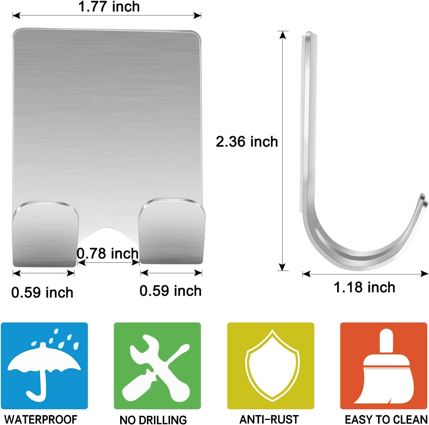Razor Holder Shaver Hook Hanger Stand 2 Pack Self Adhesive Stainless Steel Heavy Duty Utility Storage Hook,Shower Hook for Razor,Bathroom Kitchen Organizer for Plug Robe Towel Loofah Bathrobe Coat
