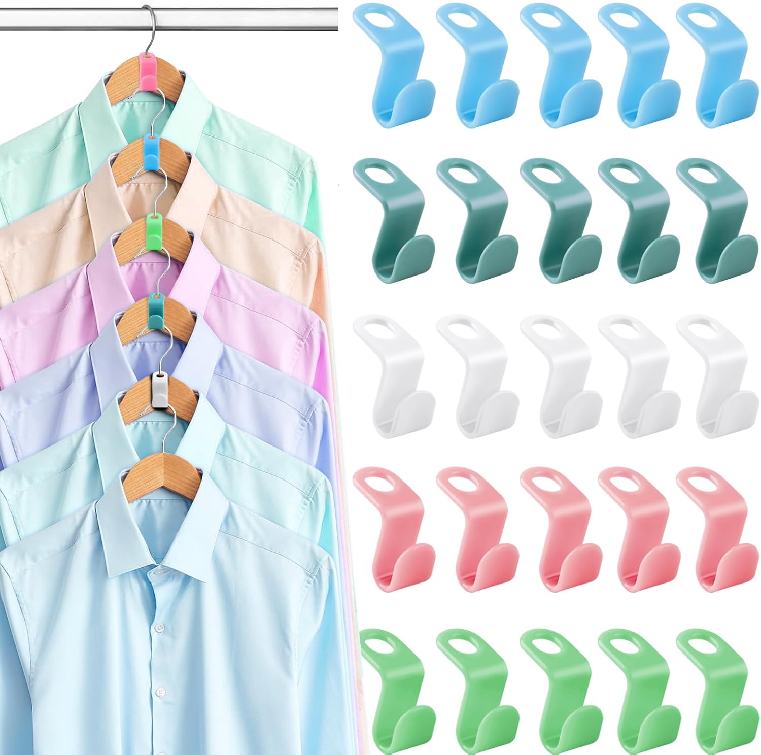 100 PCS Hanger Connector Hooks, Hangers Space Saving, Hanger Clips for Plastic Hangers 5 Color