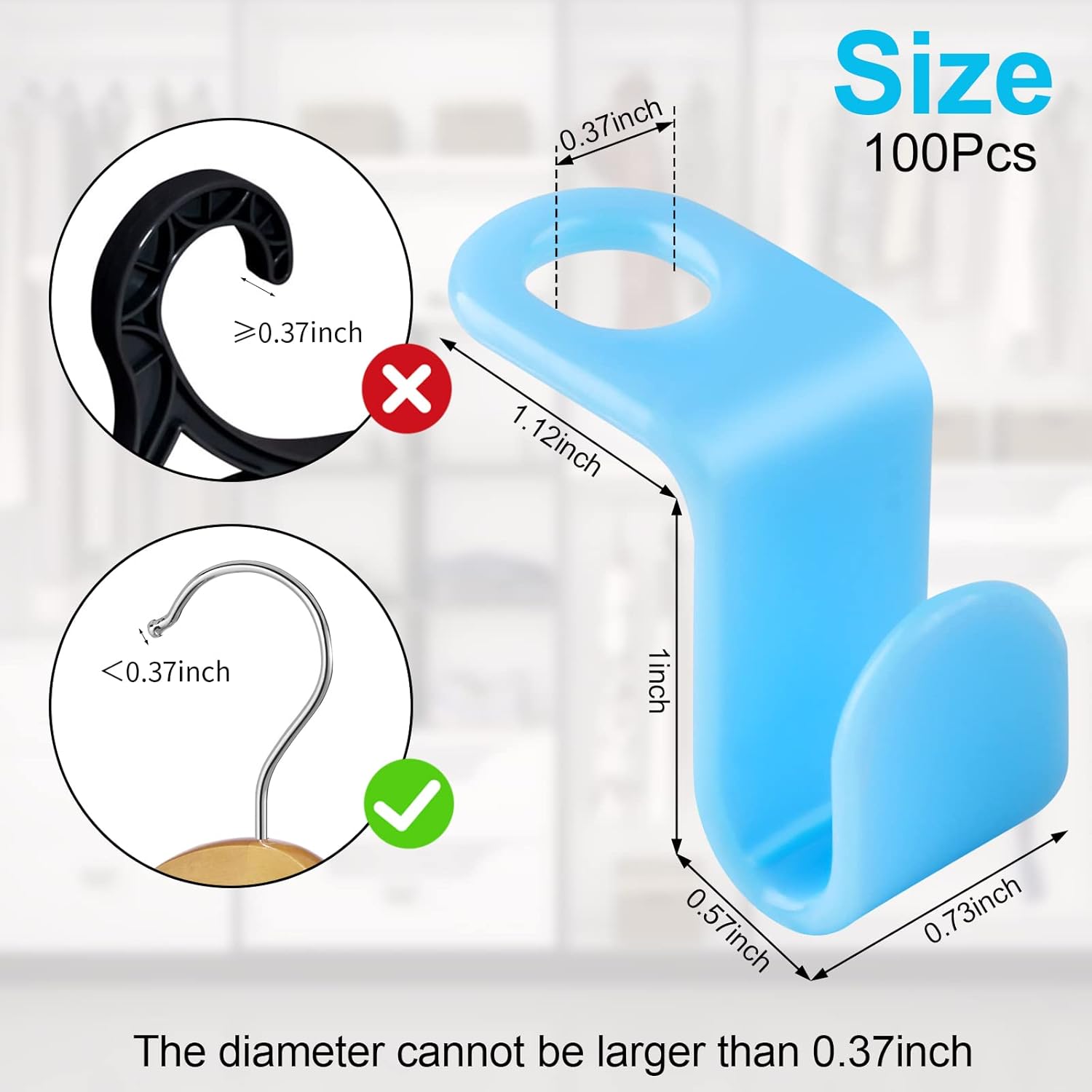 100 PCS Hanger Connector Hooks, Hangers Space Saving, Hanger Clips for Plastic Hangers 5 Color