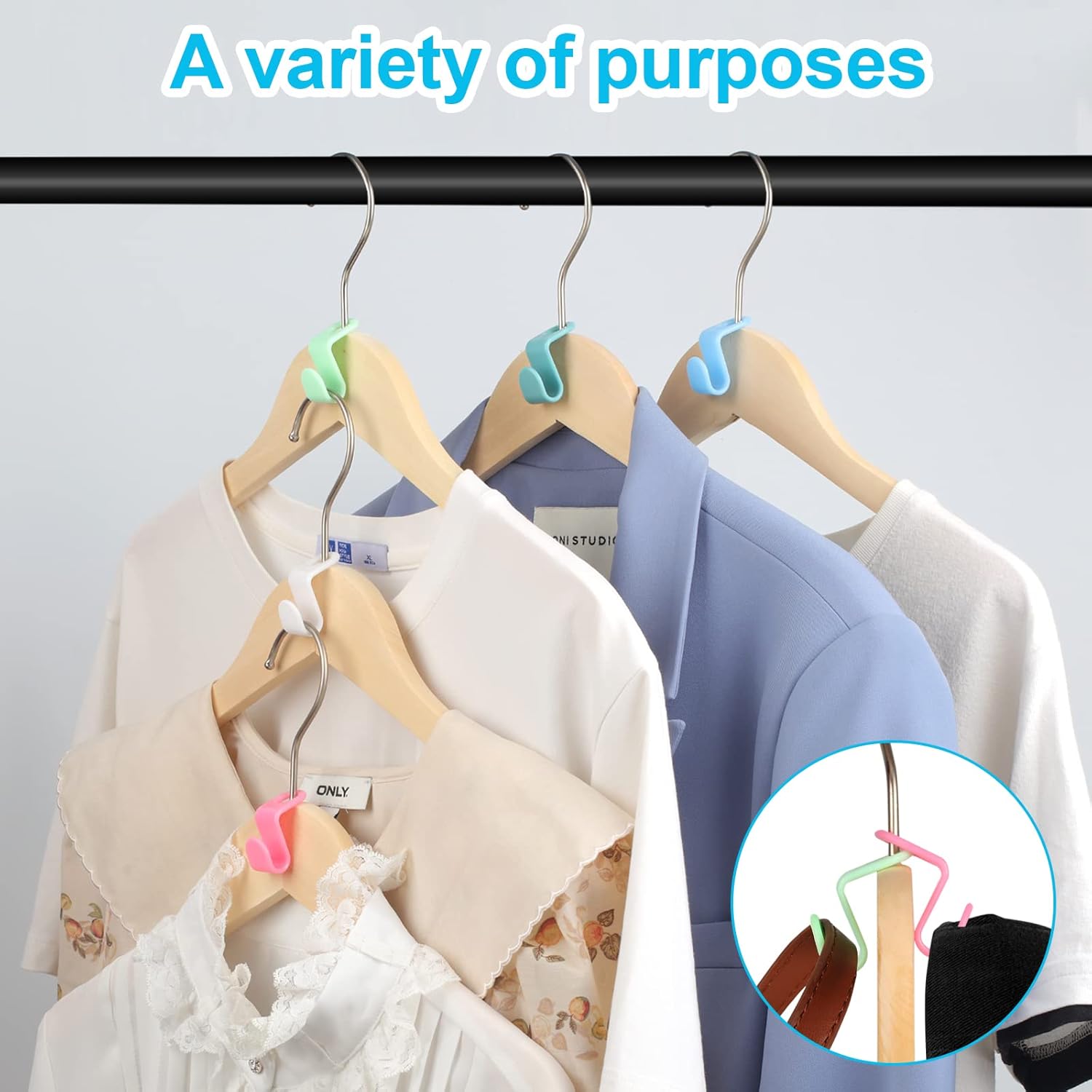 100 PCS Hanger Connector Hooks, Hangers Space Saving, Hanger Clips for Plastic Hangers 5 Color