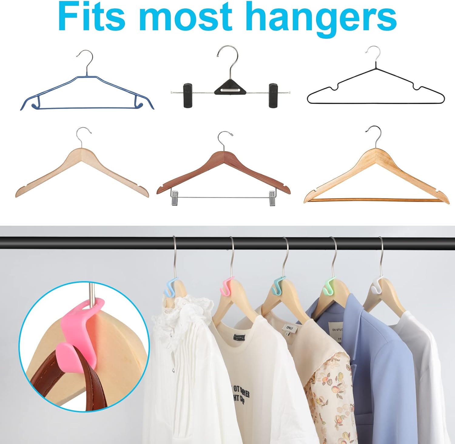 100 PCS Hanger Connector Hooks, Hangers Space Saving, Hanger Clips for Plastic Hangers 5 Color