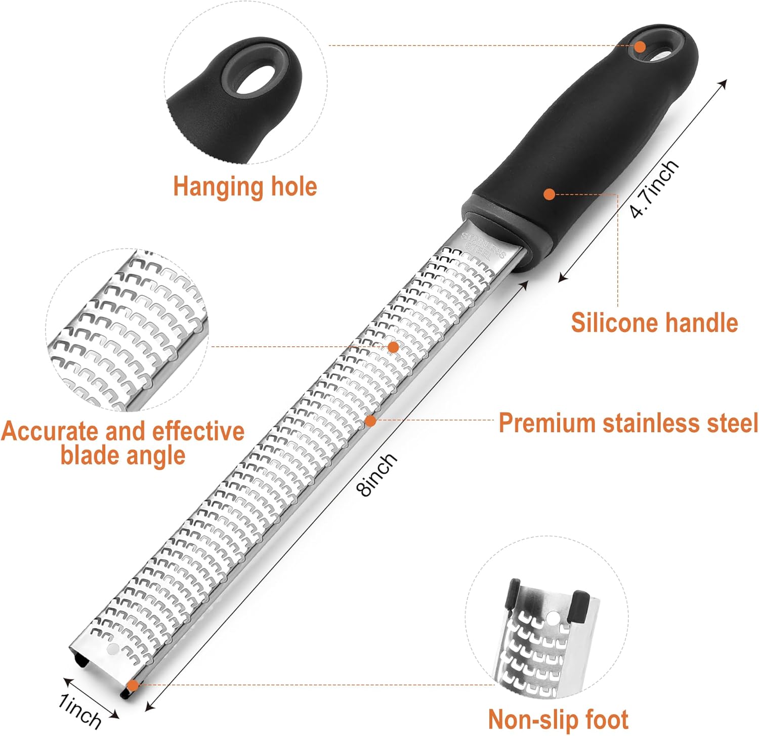 Stainless Steel Lemon Zester, Cheese Grater for Lime, Cheese, Dishwasher Safe
