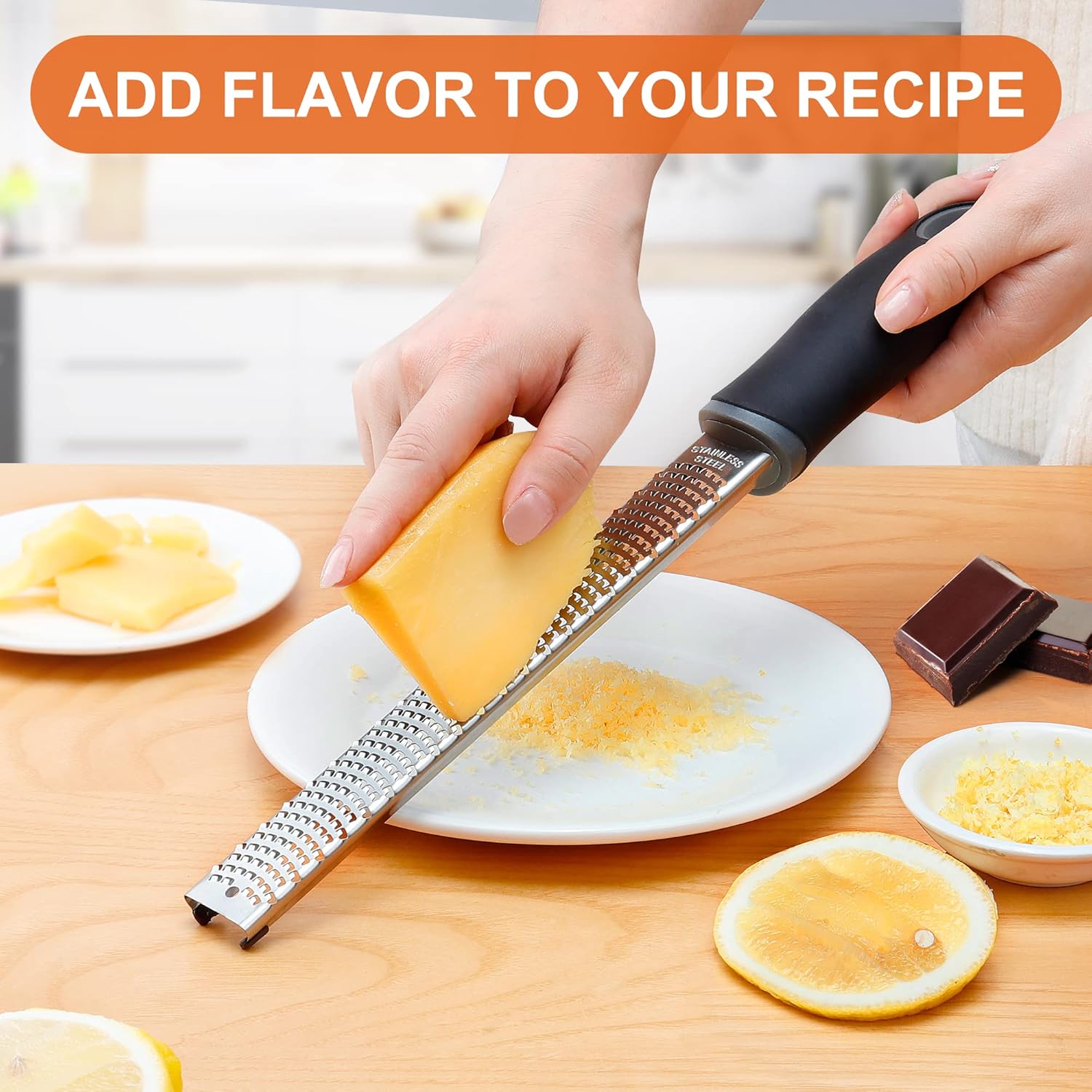 Stainless Steel Lemon Zester, Cheese Grater for Lime, Cheese, Dishwasher Safe