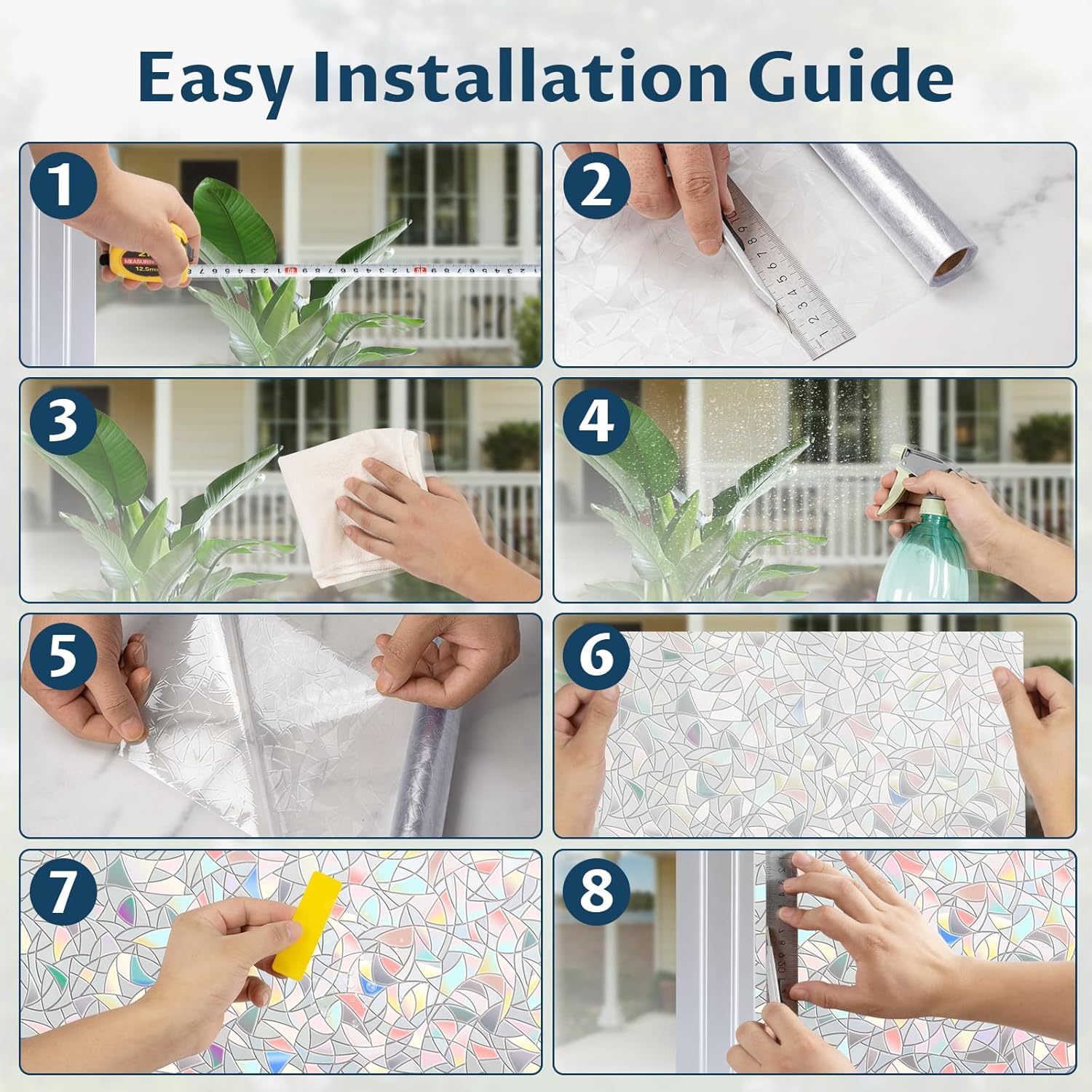 Rainbow Window Privacy Film Non-Adhesive Sun Blocking Reusable and Removable Glass Film Door Coverings for Bathroom, Home, Office, 17.5 x 78.7 Inch