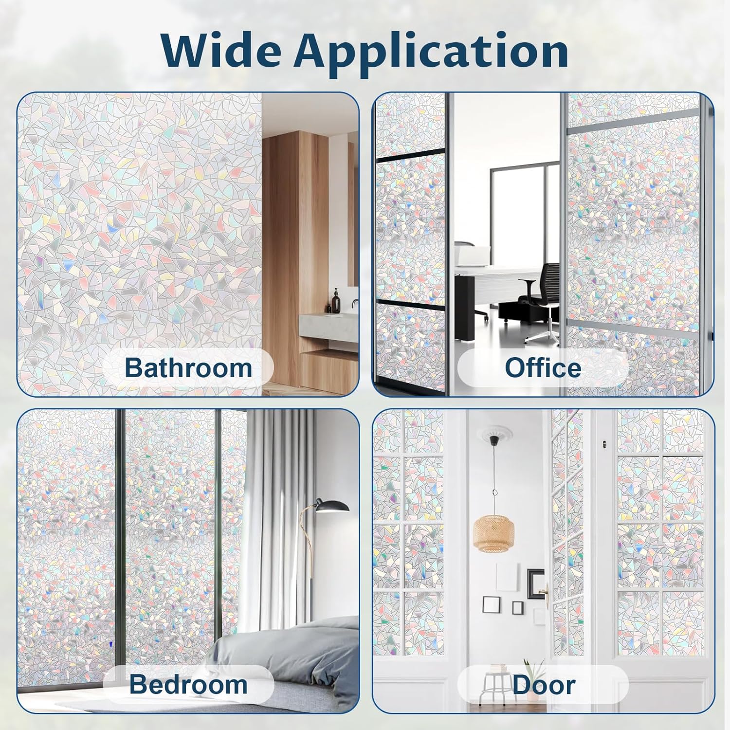 Rainbow Window Privacy Film Non-Adhesive Sun Blocking Reusable and Removable Glass Film Door Coverings for Bathroom, Home, Office, 17.5 x 78.7 Inch